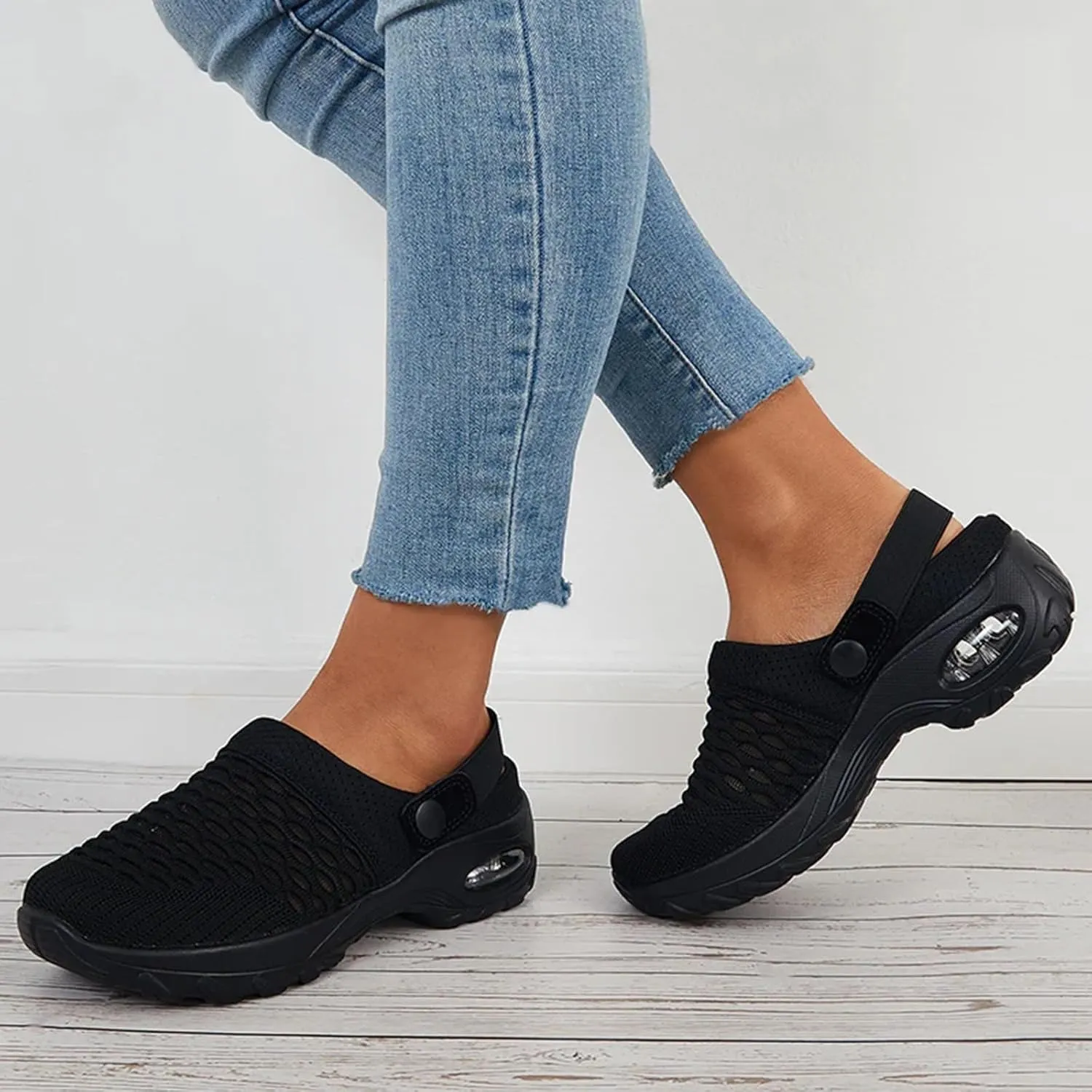 Orthopedic Shoes for Women Slip Ons Mules Clogs Summer Air Cushion Platform Mesh Mules Sneaker Sandals for Female Lightweight Beach Shoes Outdoor Slippers Walking Shoes