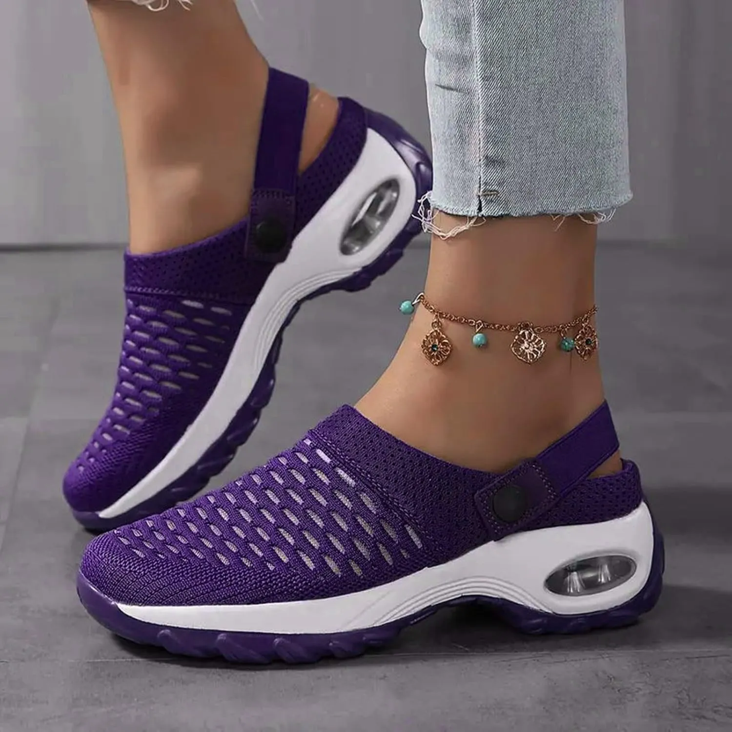 Orthopedic Shoes for Women Slip Ons Mules Clogs Summer Air Cushion Platform Mesh Mules Sneaker Sandals for Female Lightweight Beach Shoes Outdoor Slippers Walking Shoes