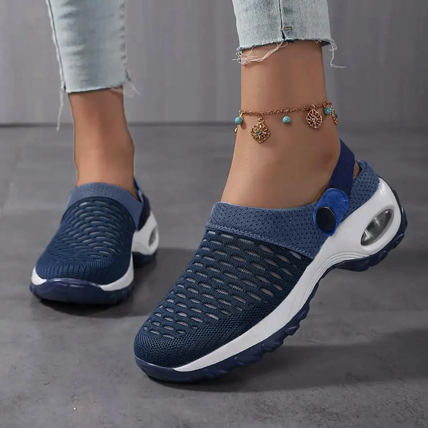 Orthopedic Shoes for Women Slip Ons Mules Clogs Summer Air Cushion Platform Mesh Mules Sneaker Sandals for Female Lightweight Beach Shoes Outdoor Slippers Walking Shoes