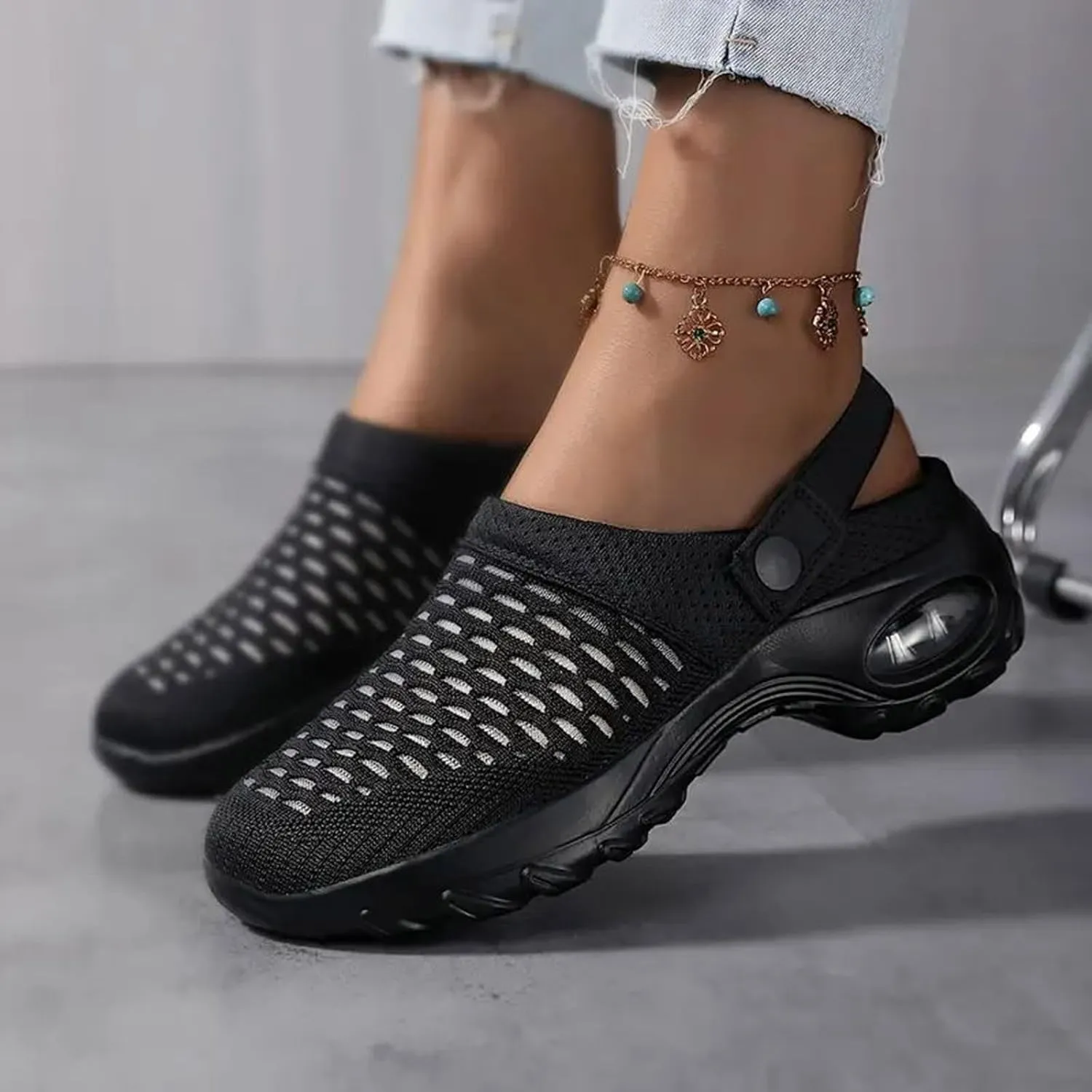 Orthopedic Shoes for Women Slip Ons Mules Clogs Summer Air Cushion Platform Mesh Mules Sneaker Sandals for Female Lightweight Beach Shoes Outdoor Slippers Walking Shoes