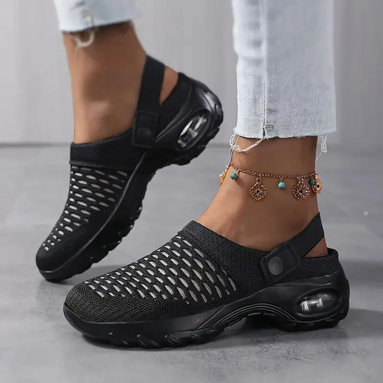 Orthopedic Shoes for Women Slip Ons Mules Clogs Summer Air Cushion Platform Mesh Mules Sneaker Sandals for Female Lightweight Beach Shoes Outdoor Slippers Walking Shoes