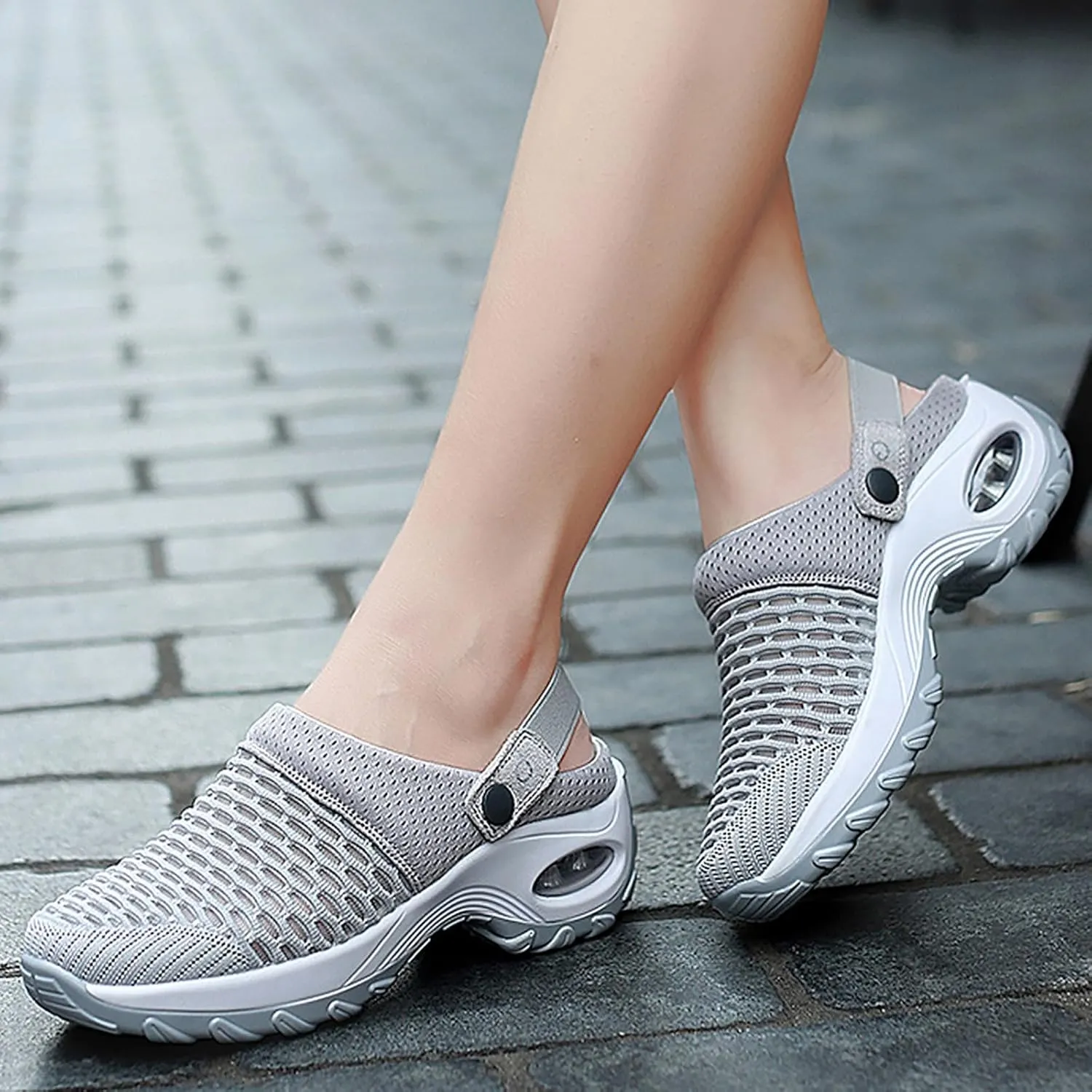 Orthopedic Shoes for Women Slip Ons Mules Clogs Summer Air Cushion Platform Mesh Mules Sneaker Sandals for Female Lightweight Beach Shoes Outdoor Slippers Walking Shoes