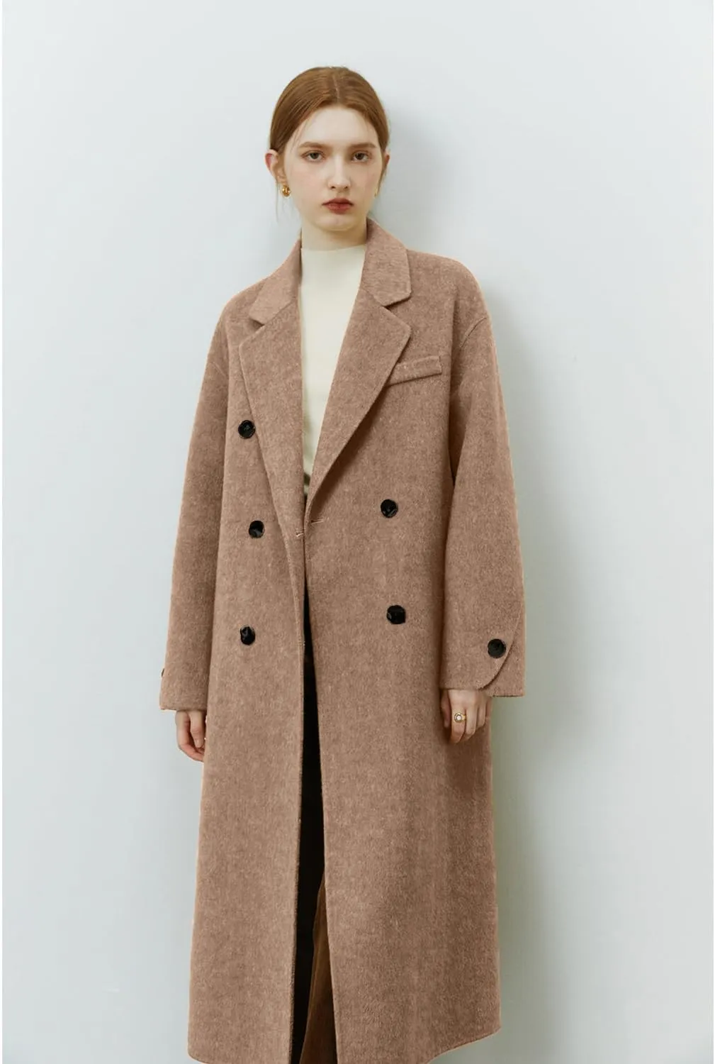 Peaceglad Womens Pea Coats Fall Long Trench Coat Double Breasted Button Down Lapel Belted Peacoat