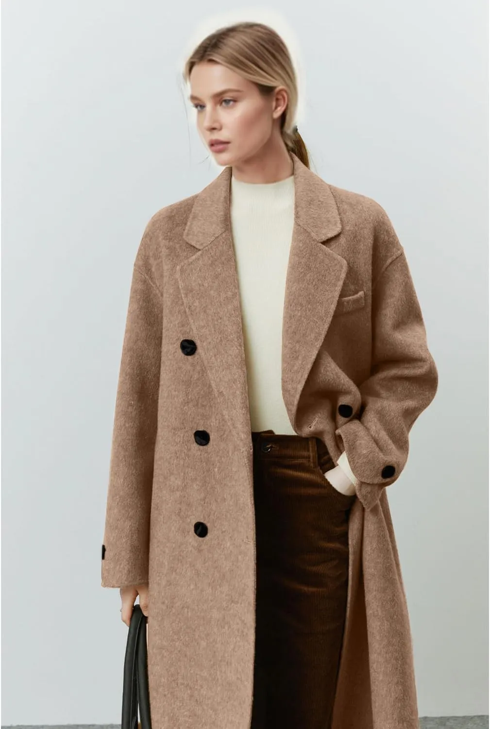 Peaceglad Womens Pea Coats Fall Long Trench Coat Double Breasted Button Down Lapel Belted Peacoat