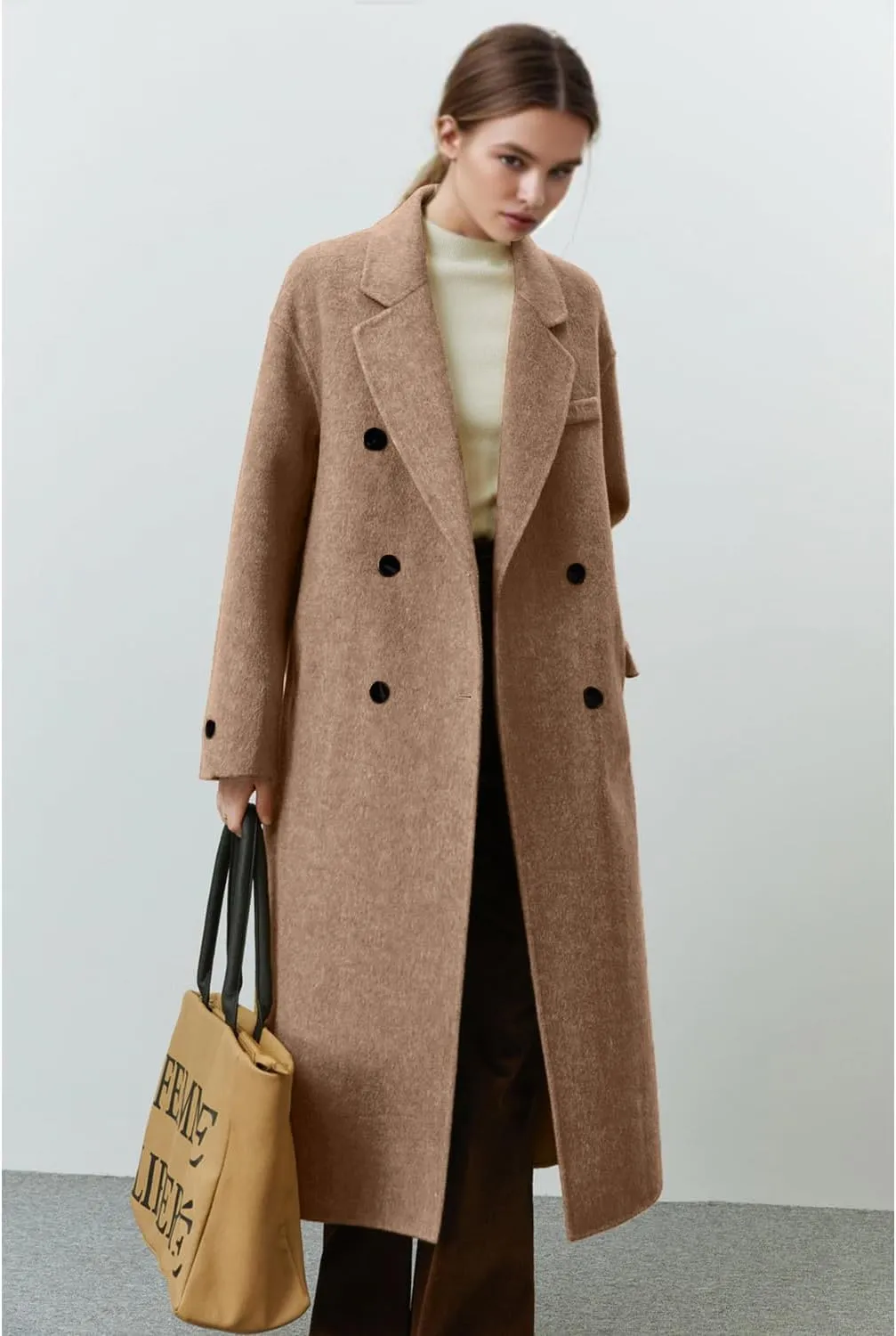 Peaceglad Womens Pea Coats Fall Long Trench Coat Double Breasted Button Down Lapel Belted Peacoat