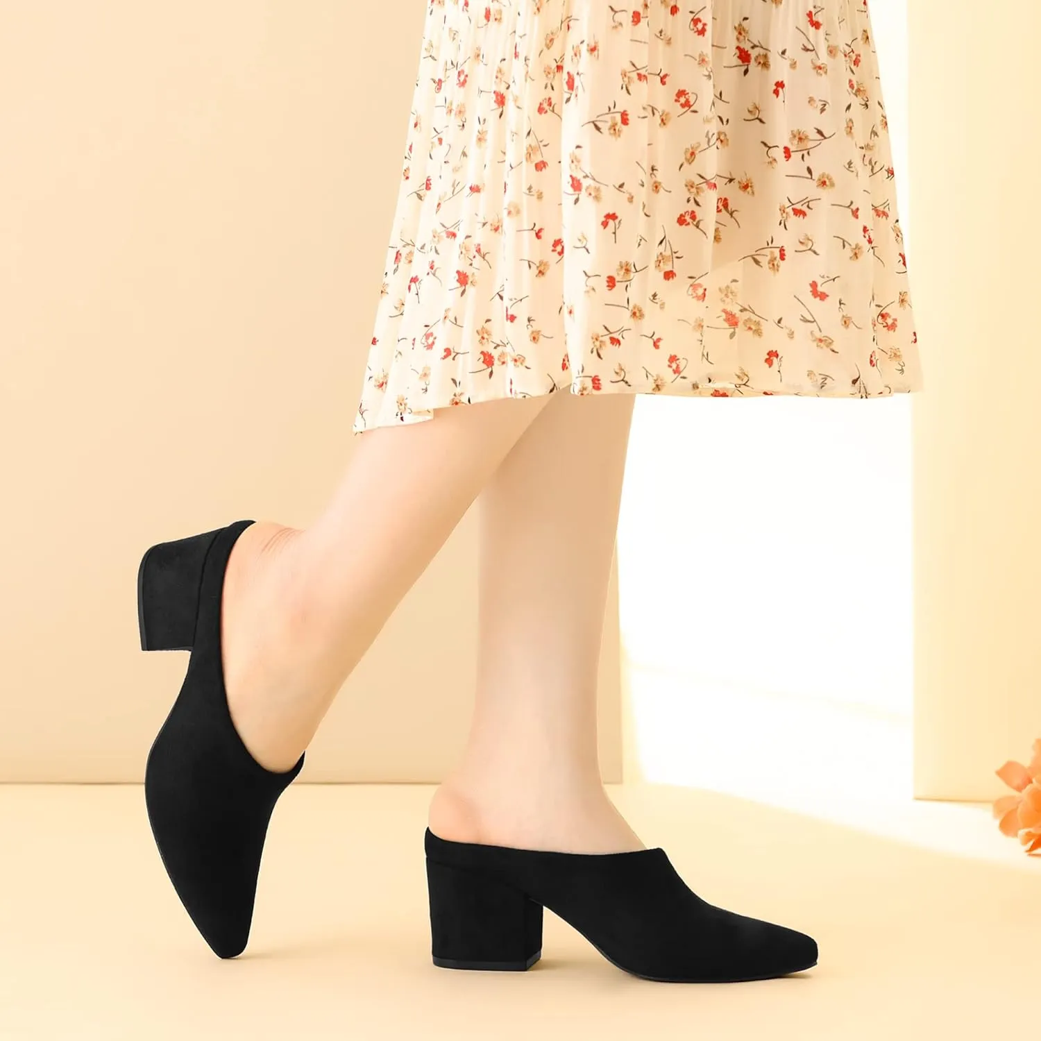 Perphy Chunky Heels Pointed Toe Slip on Slide Mules for Women