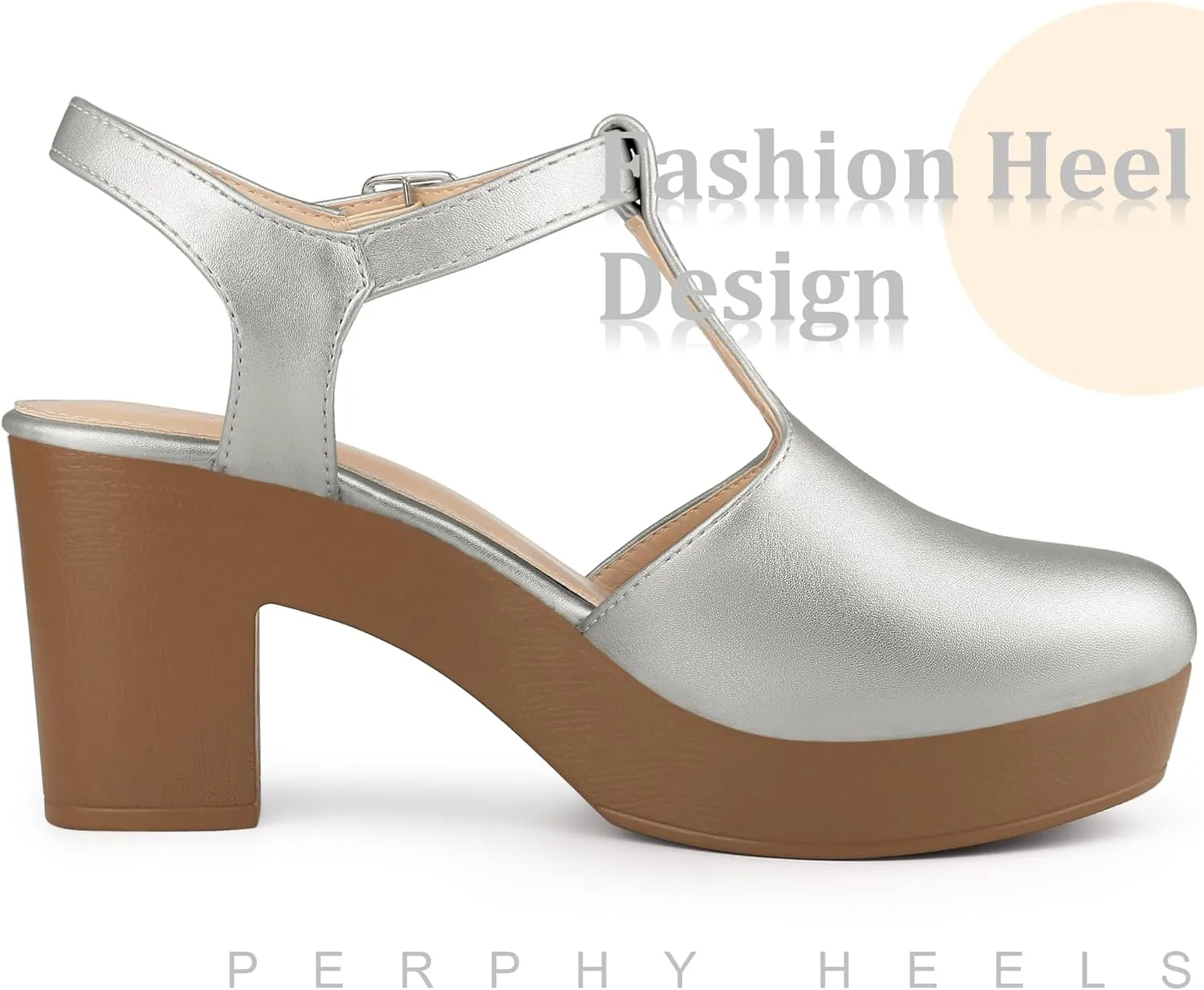 Perphy Platform T-Strap Shoes Chunky Heels Mules Sandals for Women