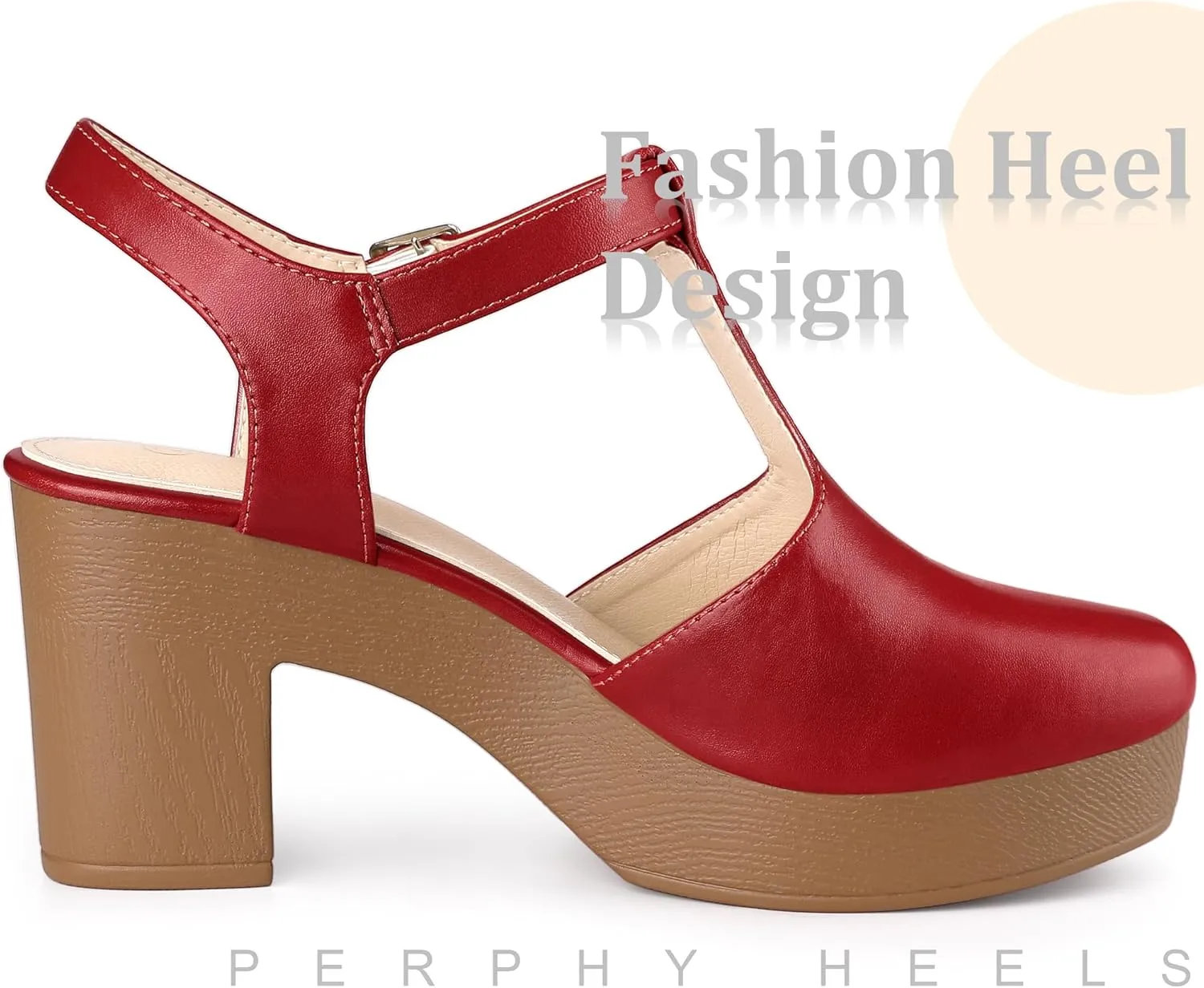 Perphy Platform T-Strap Shoes Chunky Heels Mules Sandals for Women