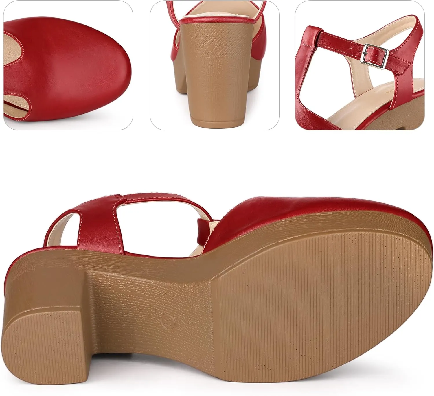Perphy Platform T-Strap Shoes Chunky Heels Mules Sandals for Women