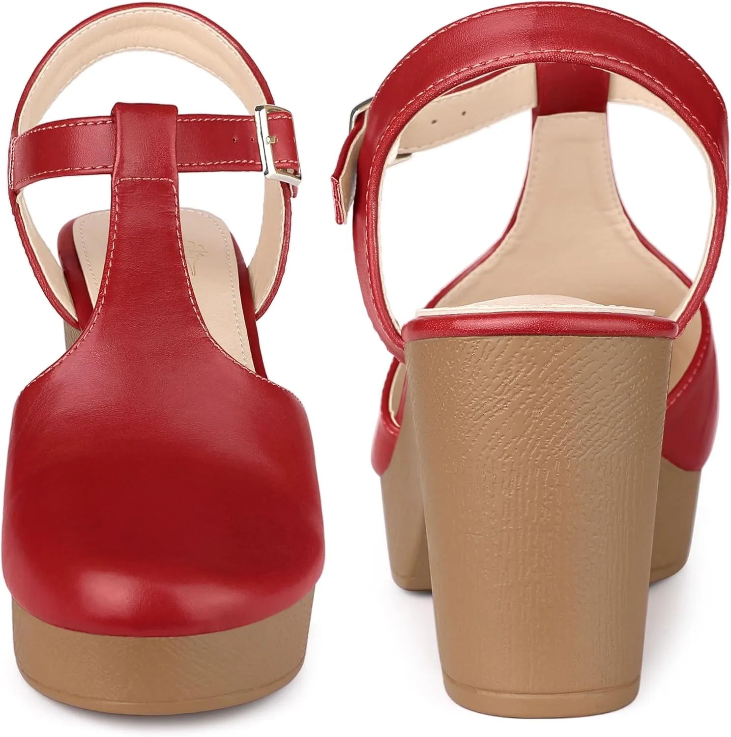 Perphy Platform T-Strap Shoes Chunky Heels Mules Sandals for Women