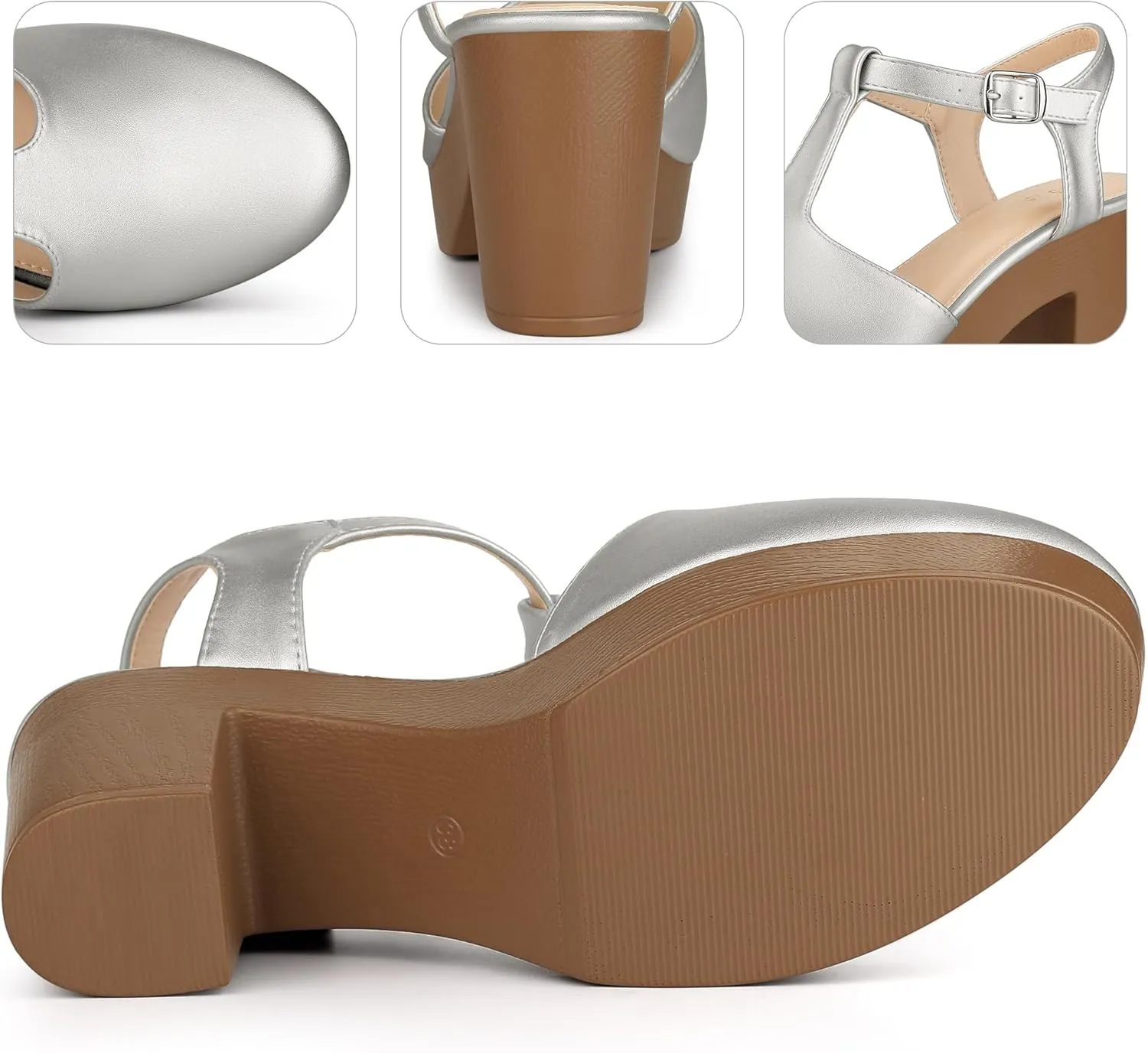 Perphy Platform T-Strap Shoes Chunky Heels Mules Sandals for Women