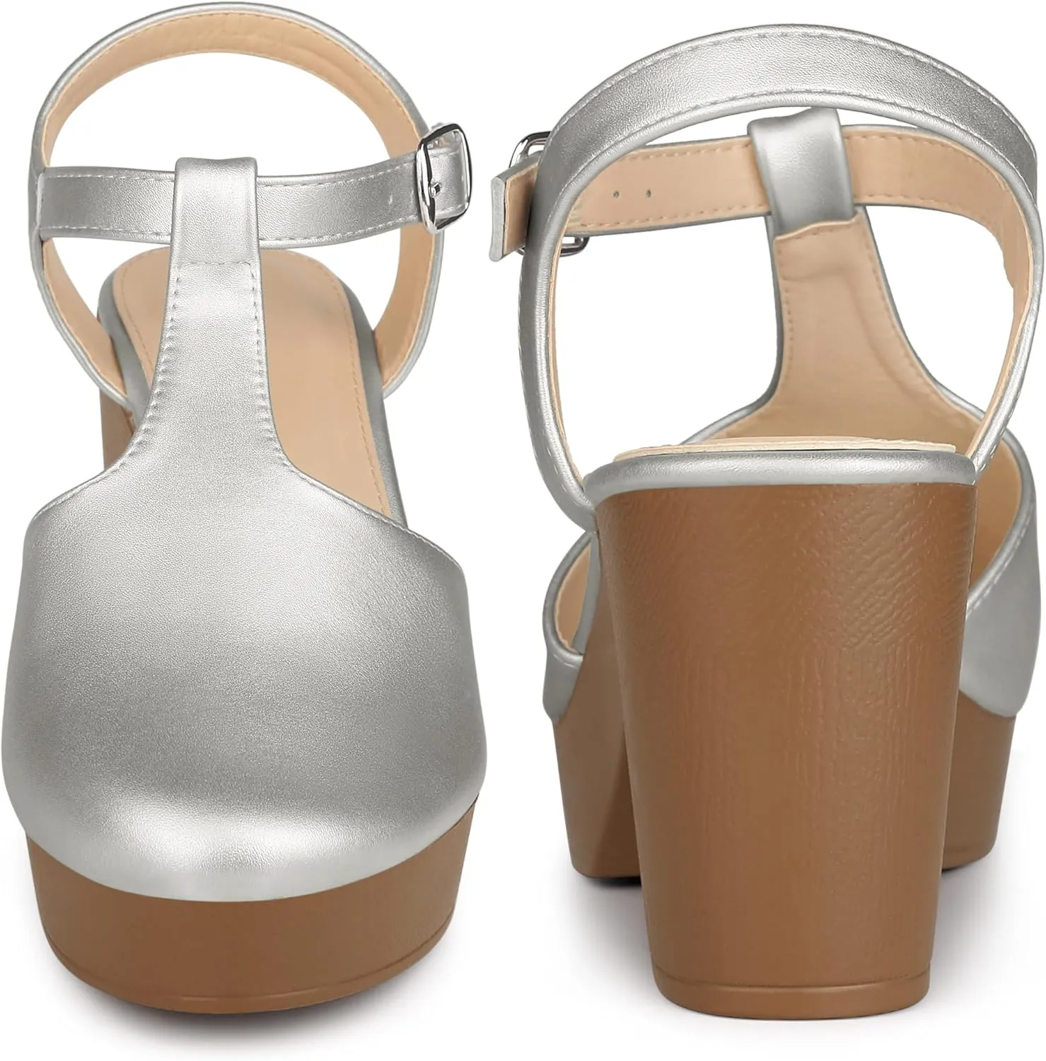 Perphy Platform T-Strap Shoes Chunky Heels Mules Sandals for Women