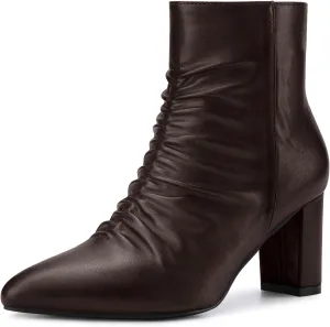 Perphy Ruched Dress Boots Pointed Toe Chunky Heels Ankle Boots for Women