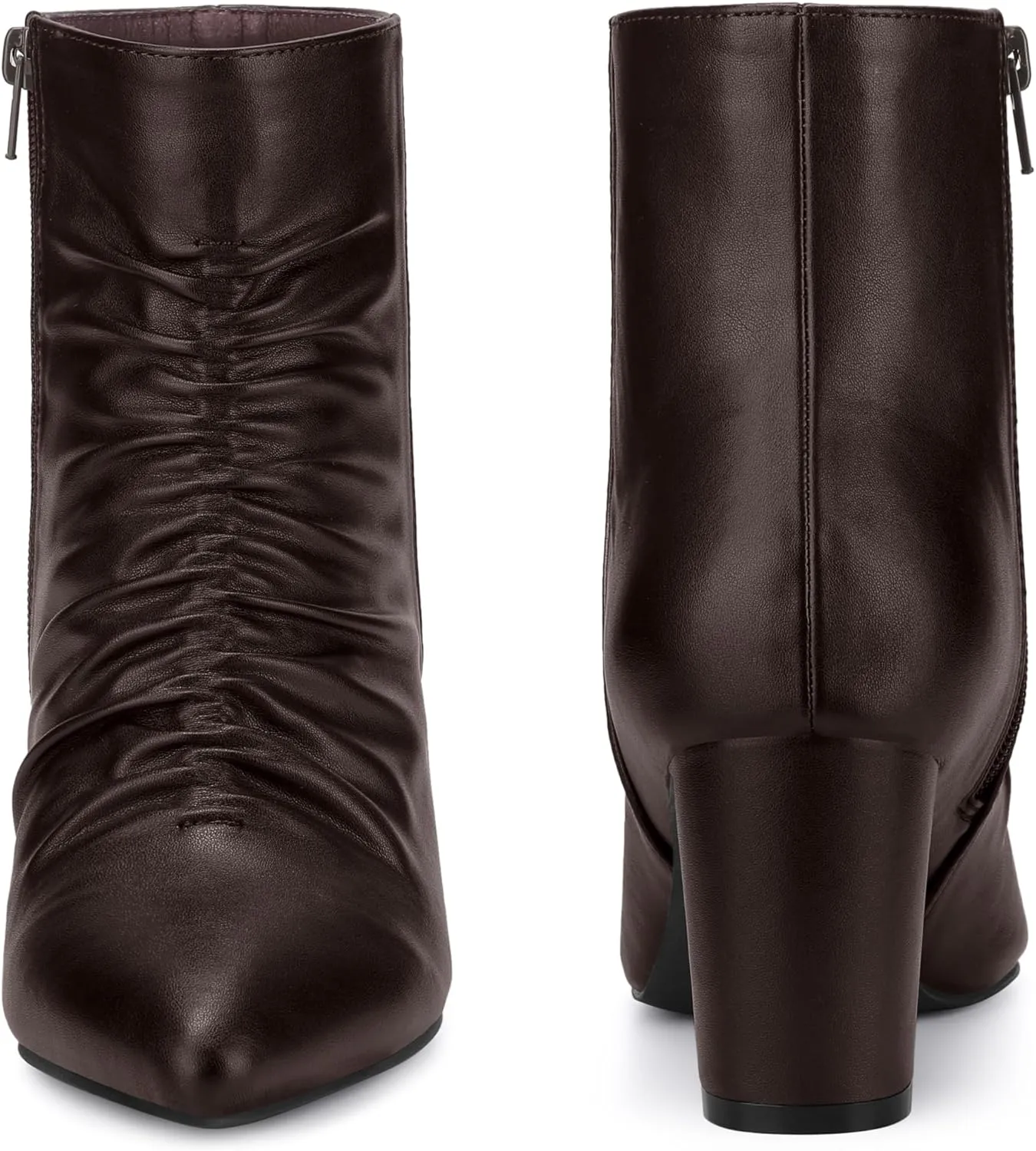 Perphy Ruched Dress Boots Pointed Toe Chunky Heels Ankle Boots for Women