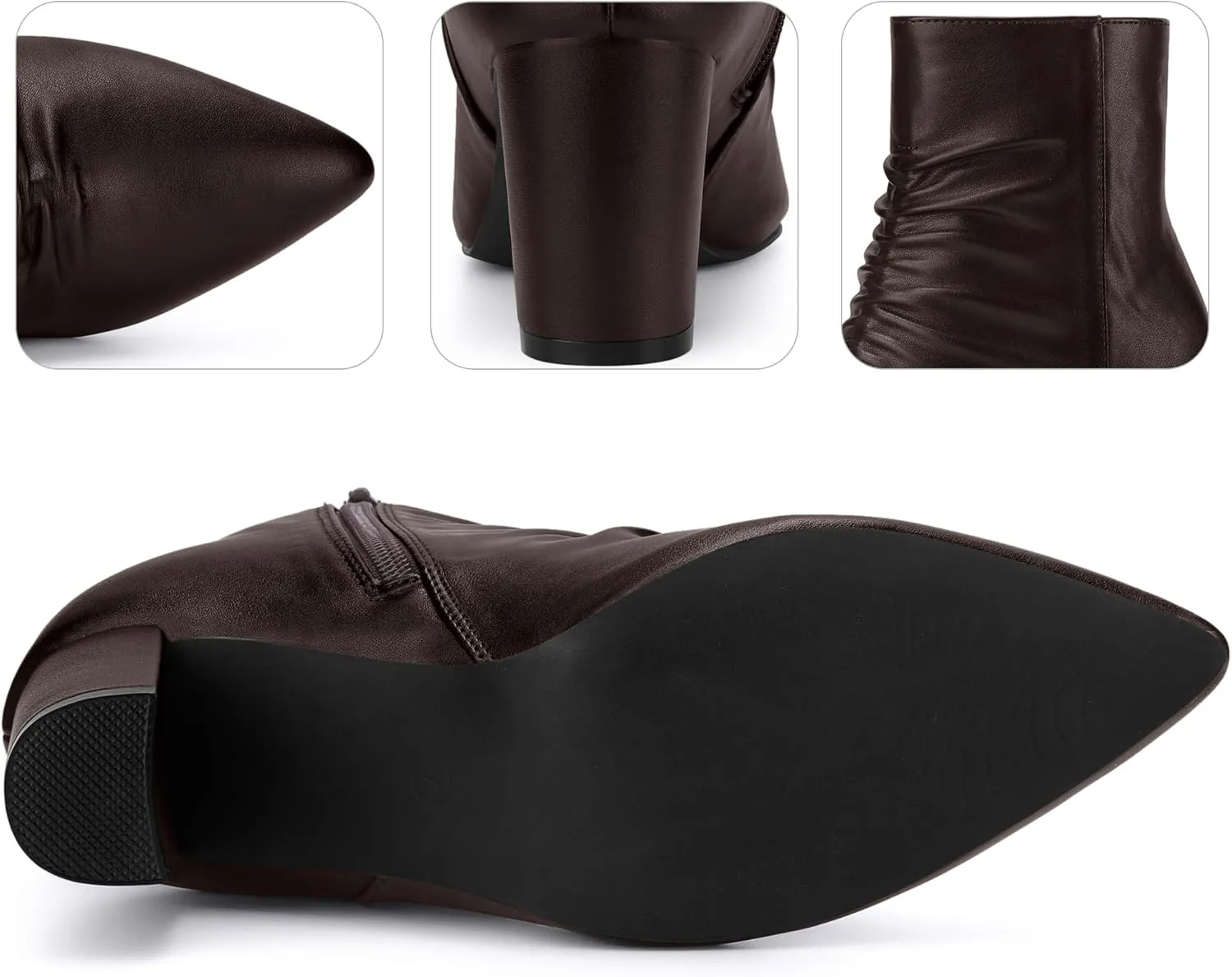Perphy Ruched Dress Boots Pointed Toe Chunky Heels Ankle Boots for Women
