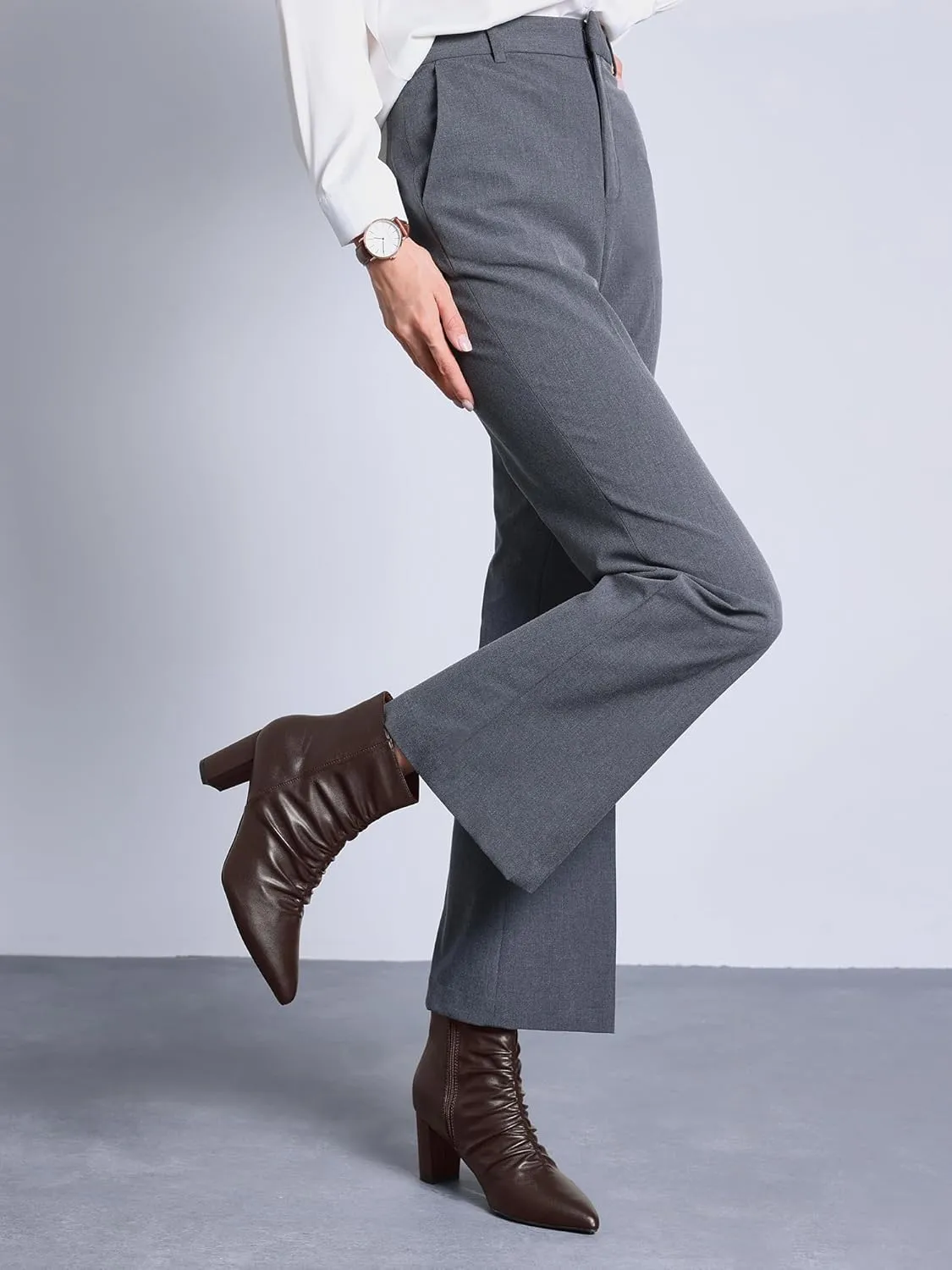 Perphy Ruched Dress Boots Pointed Toe Chunky Heels Ankle Boots for Women