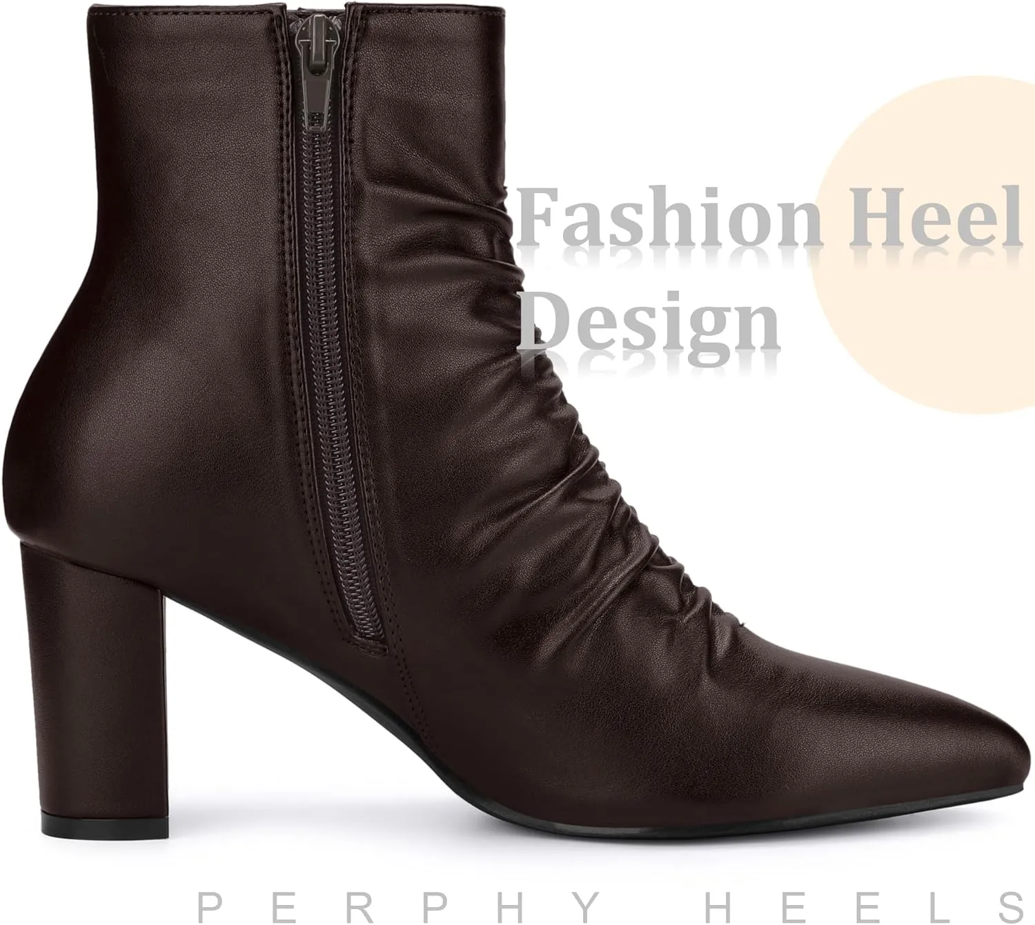 Perphy Ruched Dress Boots Pointed Toe Chunky Heels Ankle Boots for Women