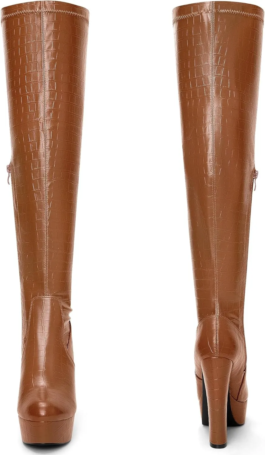 Perphy Stone Pattern Platform Boots Block Heels Over Knee Thigh High Boots for Women