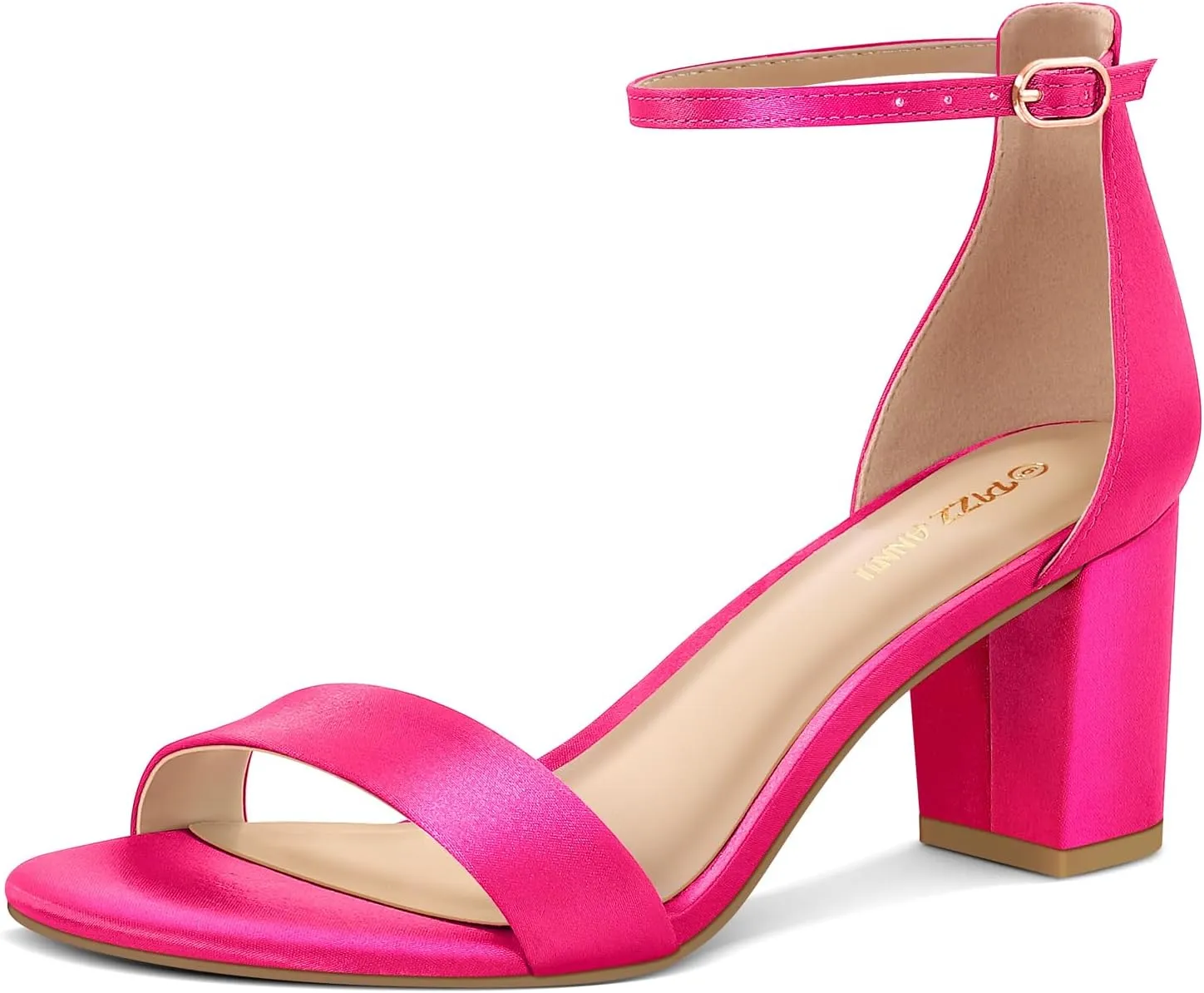 PIZZ ANNU Women's Open Toe Ankle Strap Low Block Chunky Heels Sandals Party Dress Pumps Shoes Strappy Buckle Sandals with 2.6" Tall Thick Heel Design
