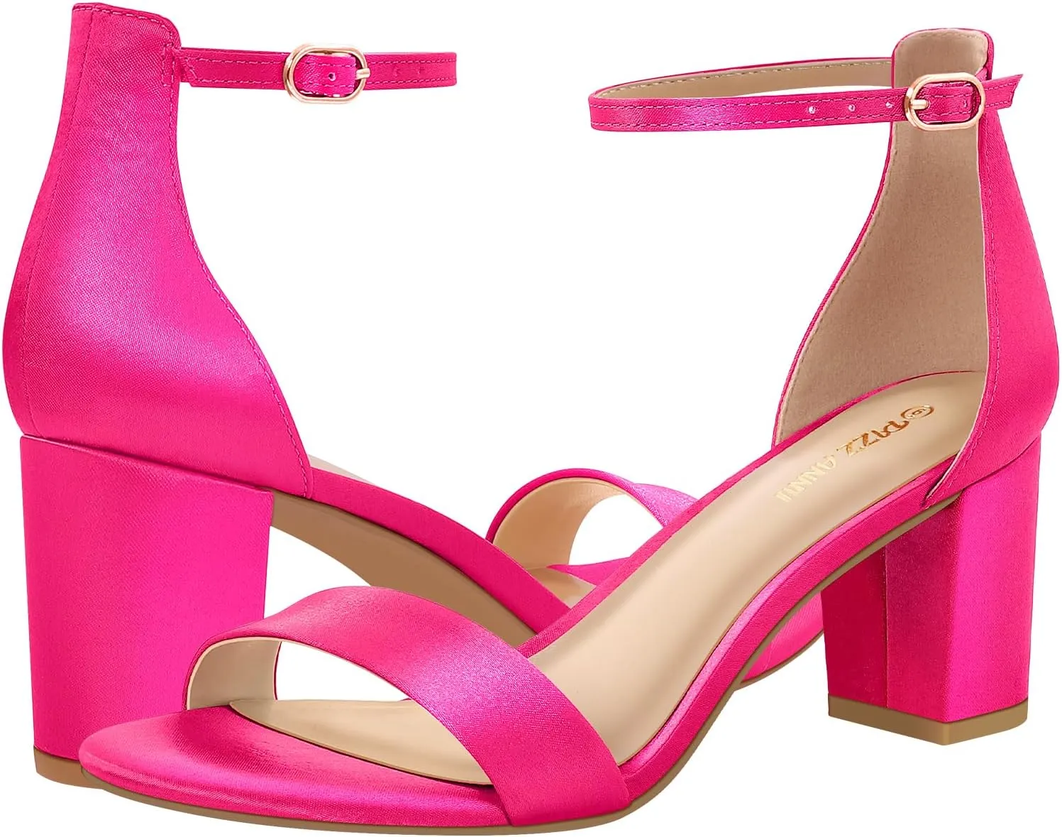 PIZZ ANNU Women's Open Toe Ankle Strap Low Block Chunky Heels Sandals Party Dress Pumps Shoes Strappy Buckle Sandals with 2.6" Tall Thick Heel Design