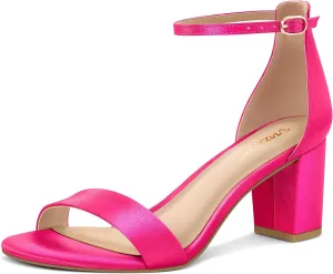PIZZ ANNU Women's Open Toe Ankle Strap Low Block Chunky Heels Sandals Party Dress Pumps Shoes Strappy Buckle Sandals with 2.6" Tall Thick Heel Design