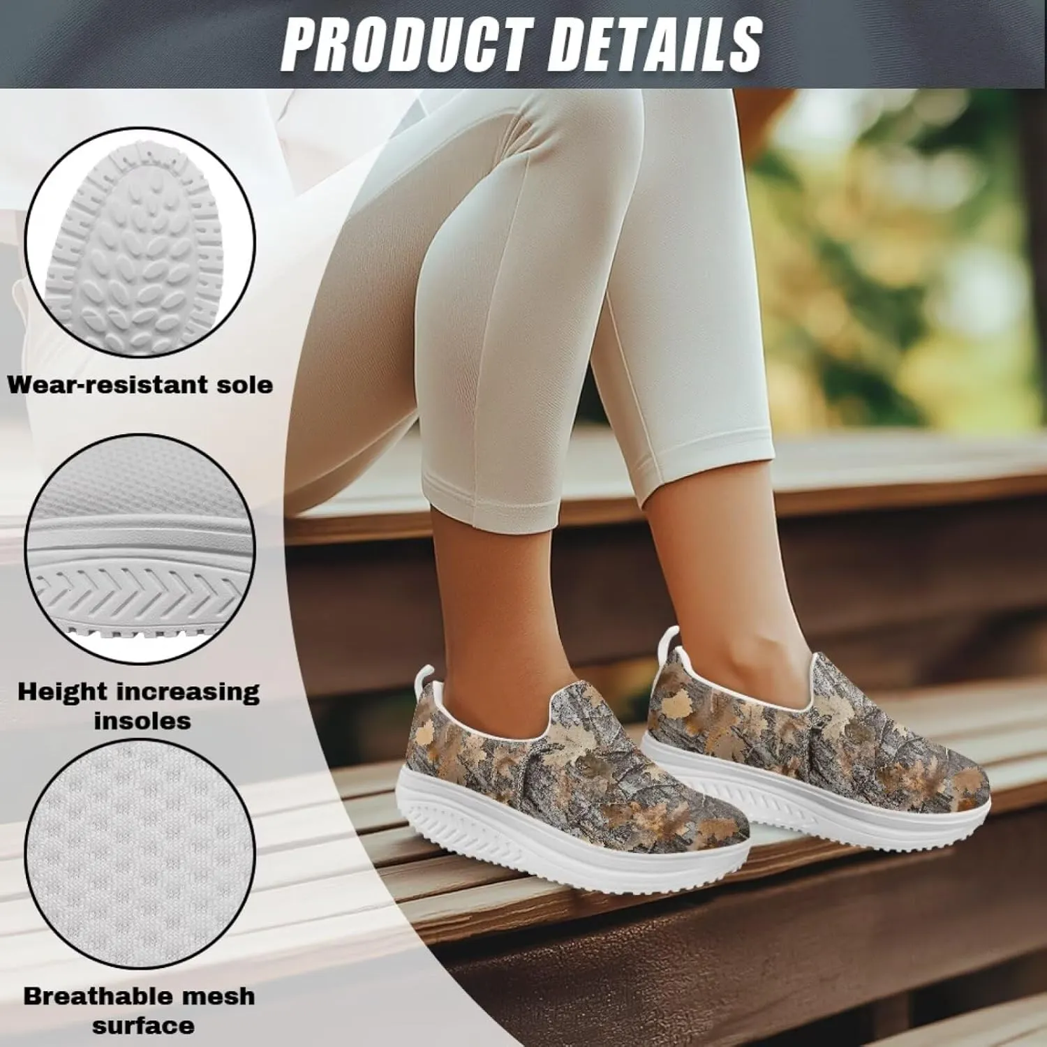 Platform Sneakers for Women Slip on Trekking Shoes Breathable Sneakers Casual Loafers with EVA Sole US 5.5-10.5