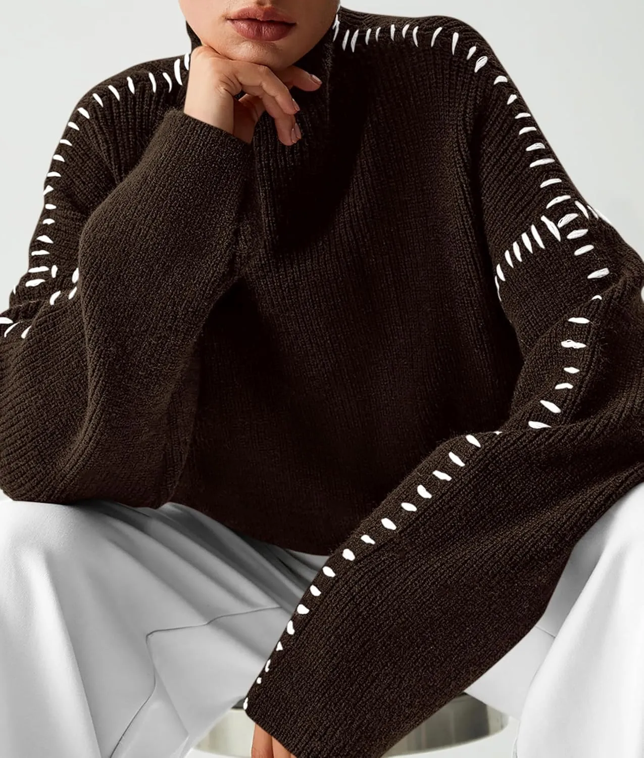 PRETTYGARDEN Women's Chunky Knit Winter Sweaters Casual Long Sleeve Mock Neck Oversized Loose Pullover Sweater Tops
