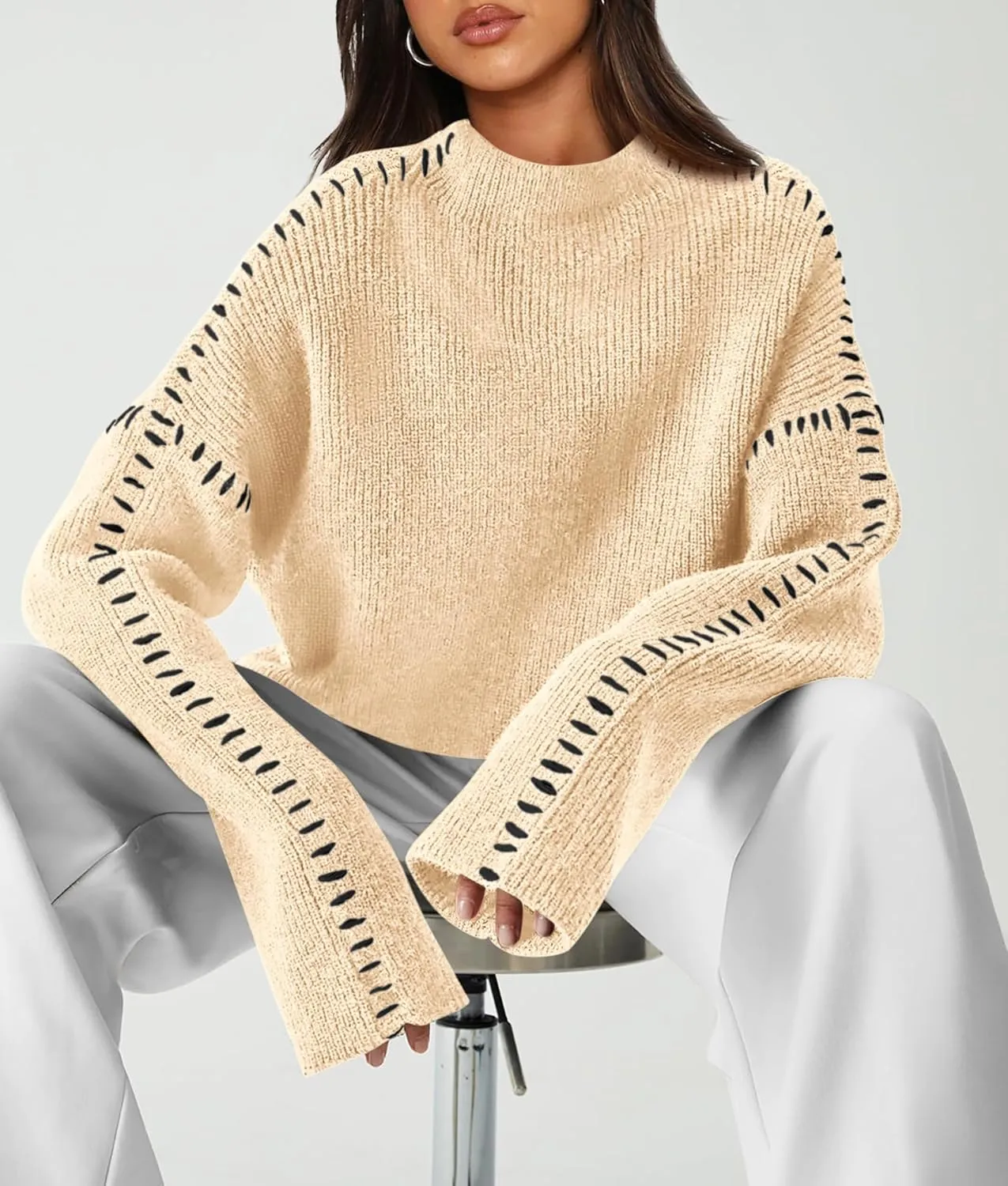 PRETTYGARDEN Women's Chunky Knit Winter Sweaters Casual Long Sleeve Mock Neck Oversized Loose Pullover Sweater Tops