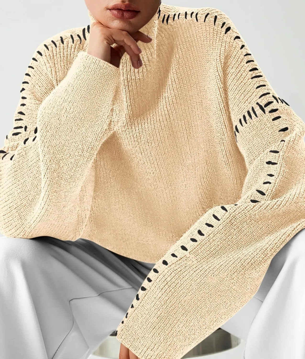 PRETTYGARDEN Women's Chunky Knit Winter Sweaters Casual Long Sleeve Mock Neck Oversized Loose Pullover Sweater Tops