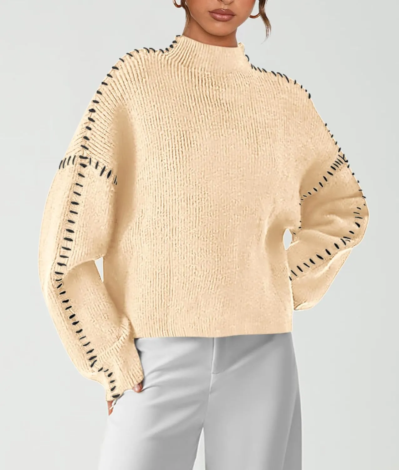 PRETTYGARDEN Women's Chunky Knit Winter Sweaters Casual Long Sleeve Mock Neck Oversized Loose Pullover Sweater Tops