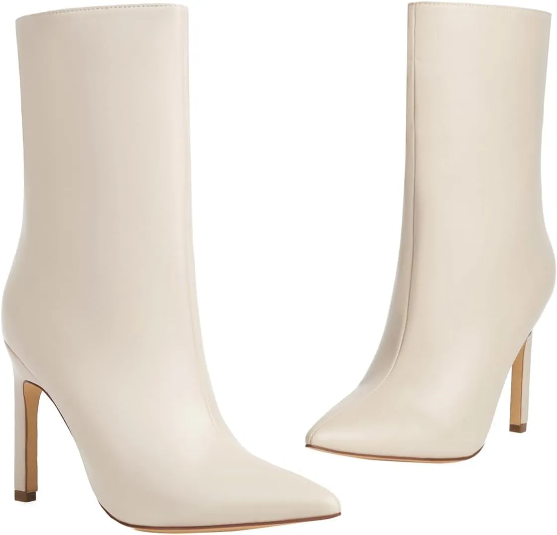 Reitoye Womens Pointed Toe Wide Calf Ankle Booties Stiletto Heel Mid Calf Short Boots