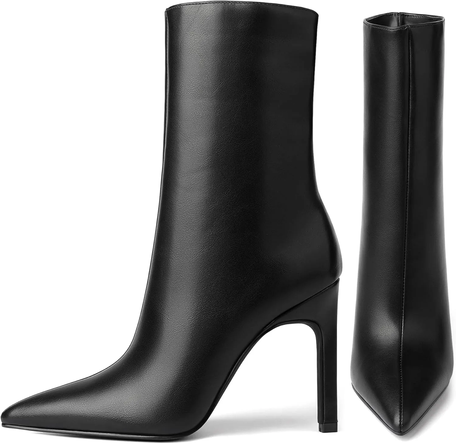Reitoye Womens Pointed Toe Wide Calf Ankle Booties Stiletto Heel Mid Calf Short Boots