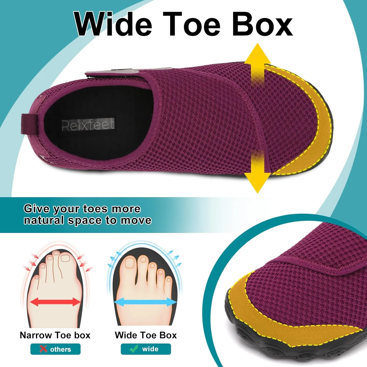 relxfeet Walking Shoes Women Men Wide Diabetic Shoes Adjustable Barefoot Shoes Zero Drop Lightweight Sneakers for Edema Swollen Feet Size 4-13