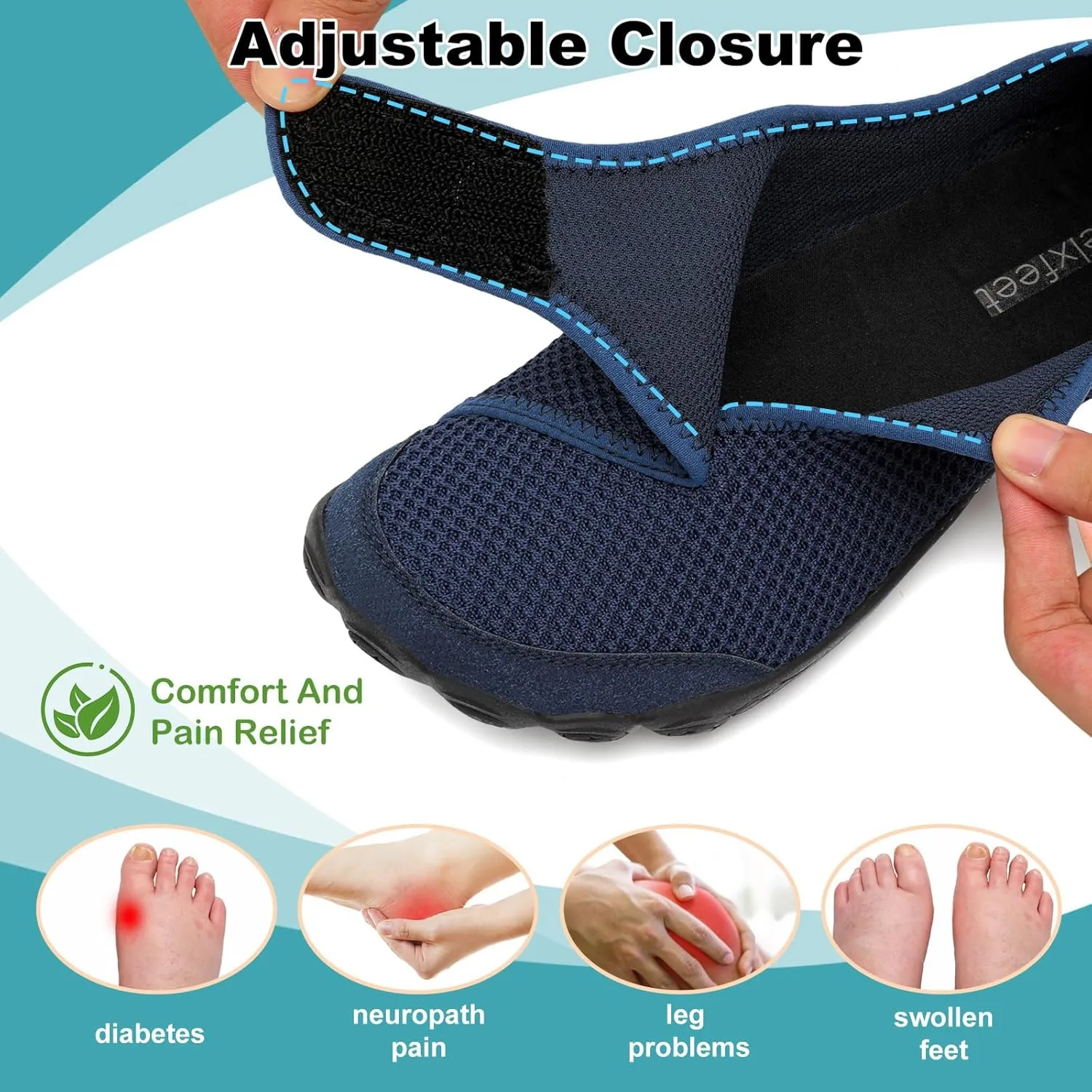 relxfeet Walking Shoes Women Men Wide Diabetic Shoes Adjustable Barefoot Shoes Zero Drop Lightweight Sneakers for Edema Swollen Feet Size 4-13