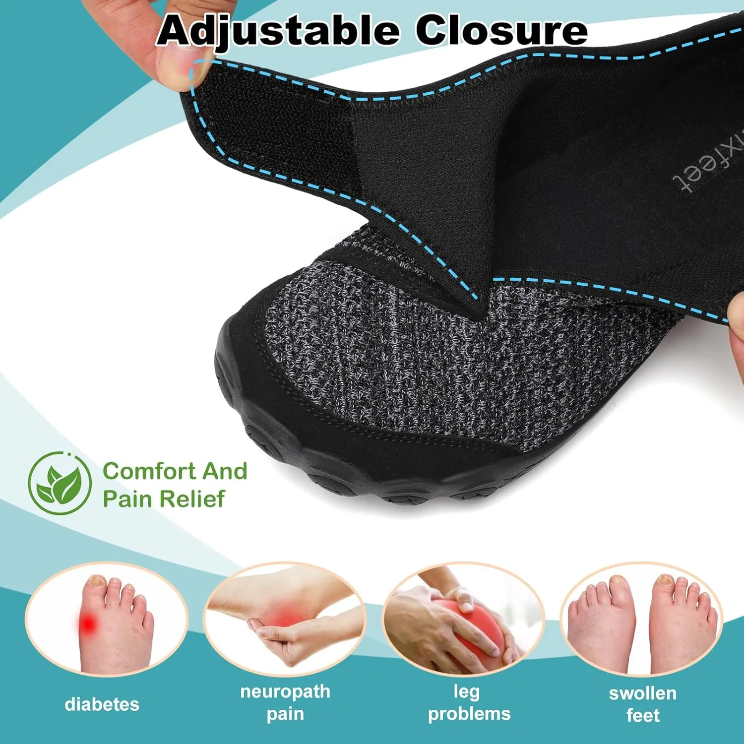 relxfeet Walking Shoes Women Men Wide Diabetic Shoes Adjustable Barefoot Shoes Zero Drop Lightweight Sneakers for Edema Swollen Feet Size 4-13