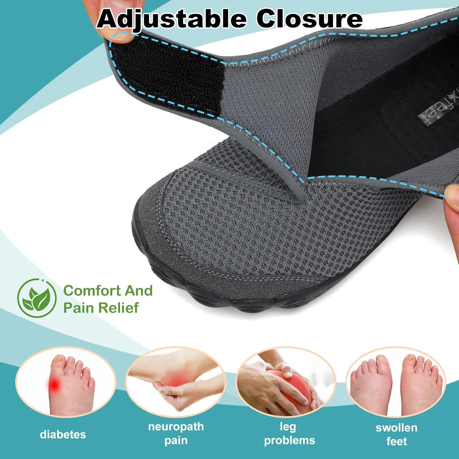 relxfeet Walking Shoes Women Men Wide Diabetic Shoes Adjustable Barefoot Shoes Zero Drop Lightweight Sneakers for Edema Swollen Feet Size 4-13