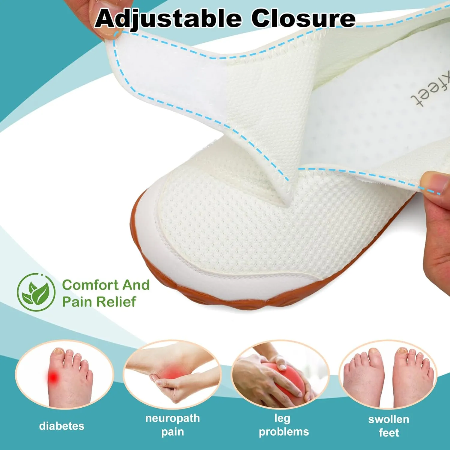 relxfeet Walking Shoes Women Men Wide Diabetic Shoes Adjustable Barefoot Shoes Zero Drop Lightweight Sneakers for Edema Swollen Feet Size 4-13
