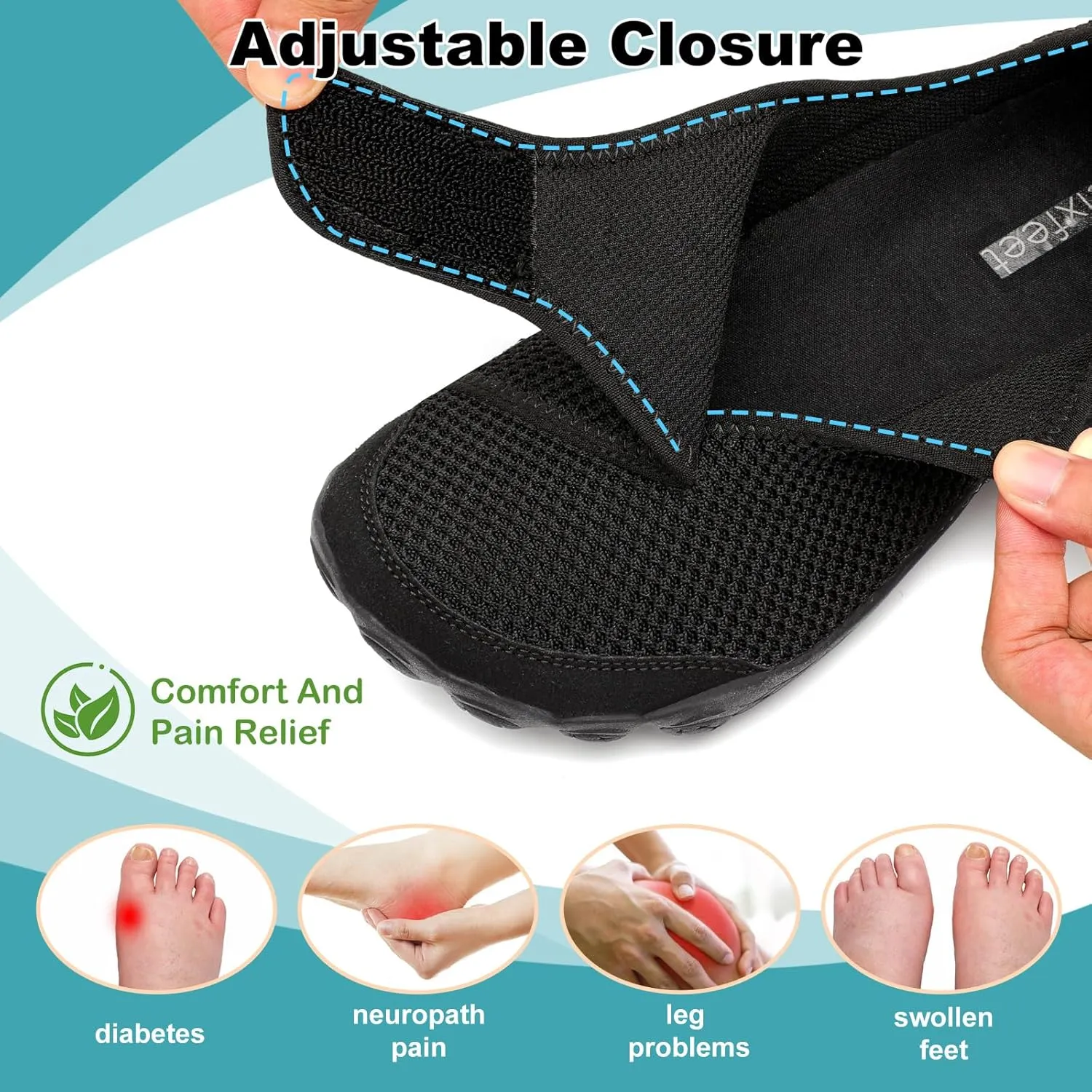 relxfeet Walking Shoes Women Men Wide Diabetic Shoes Adjustable Barefoot Shoes Zero Drop Lightweight Sneakers for Edema Swollen Feet Size 4-13