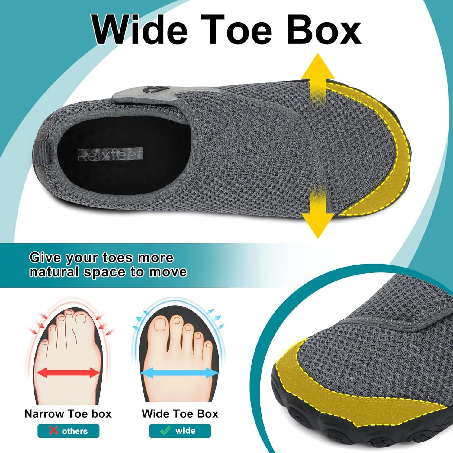 relxfeet Walking Shoes Women Men Wide Diabetic Shoes Adjustable Barefoot Shoes Zero Drop Lightweight Sneakers for Edema Swollen Feet Size 4-13