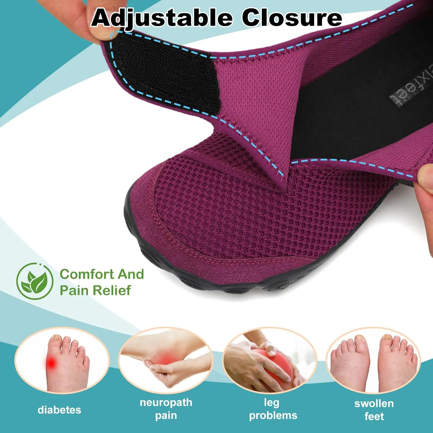 relxfeet Walking Shoes Women Men Wide Diabetic Shoes Adjustable Barefoot Shoes Zero Drop Lightweight Sneakers for Edema Swollen Feet Size 4-13