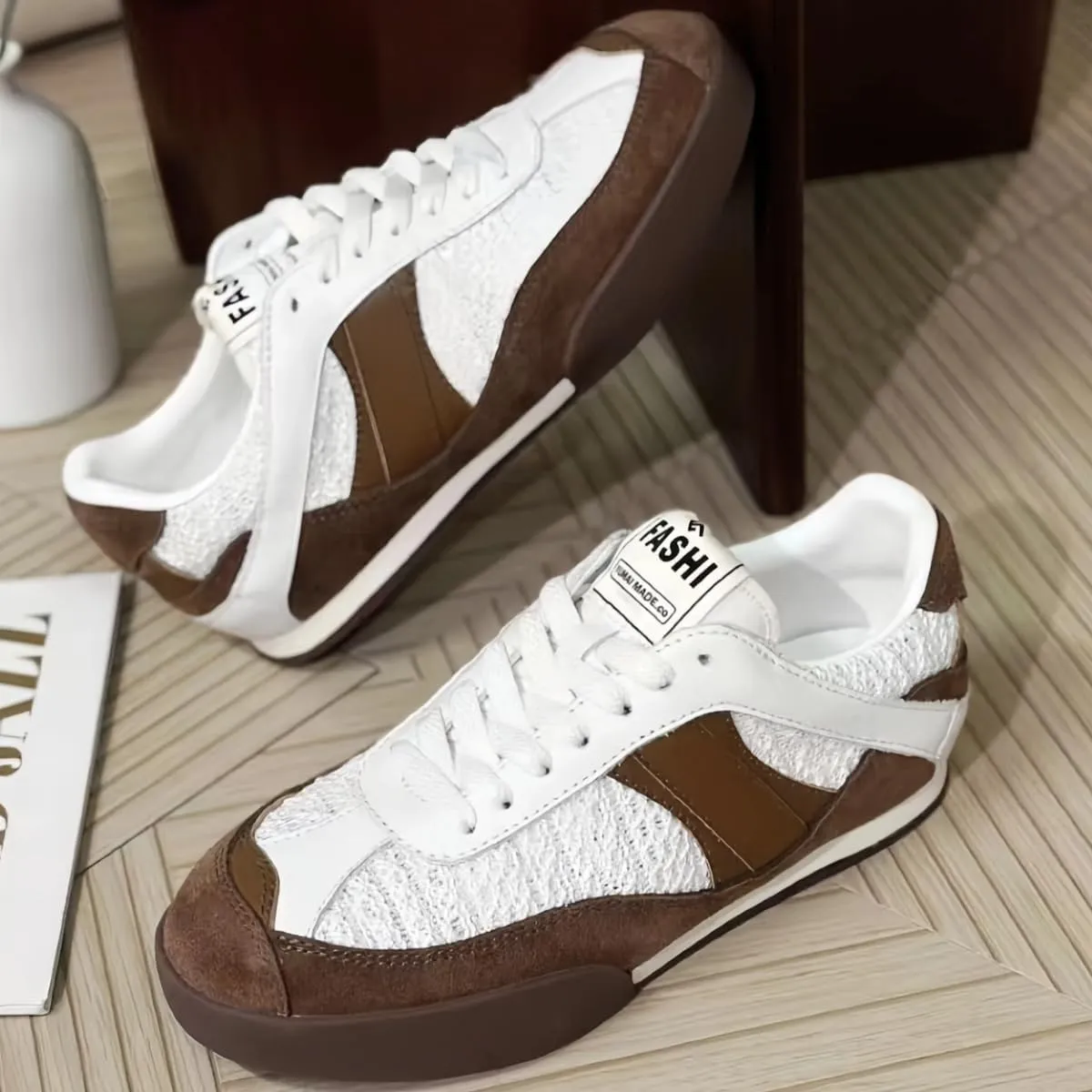 Retro Patchwork Design Lace - up Women's German Army Trainer Shoes Lightweight Flats Round Toe Genuine Suede Leather Sneakers for Women Daily Casual
