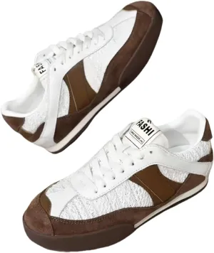 Retro Patchwork Design Lace - up Women's German Army Trainer Shoes Lightweight Flats Round Toe Genuine Suede Leather Sneakers for Women Daily Casual