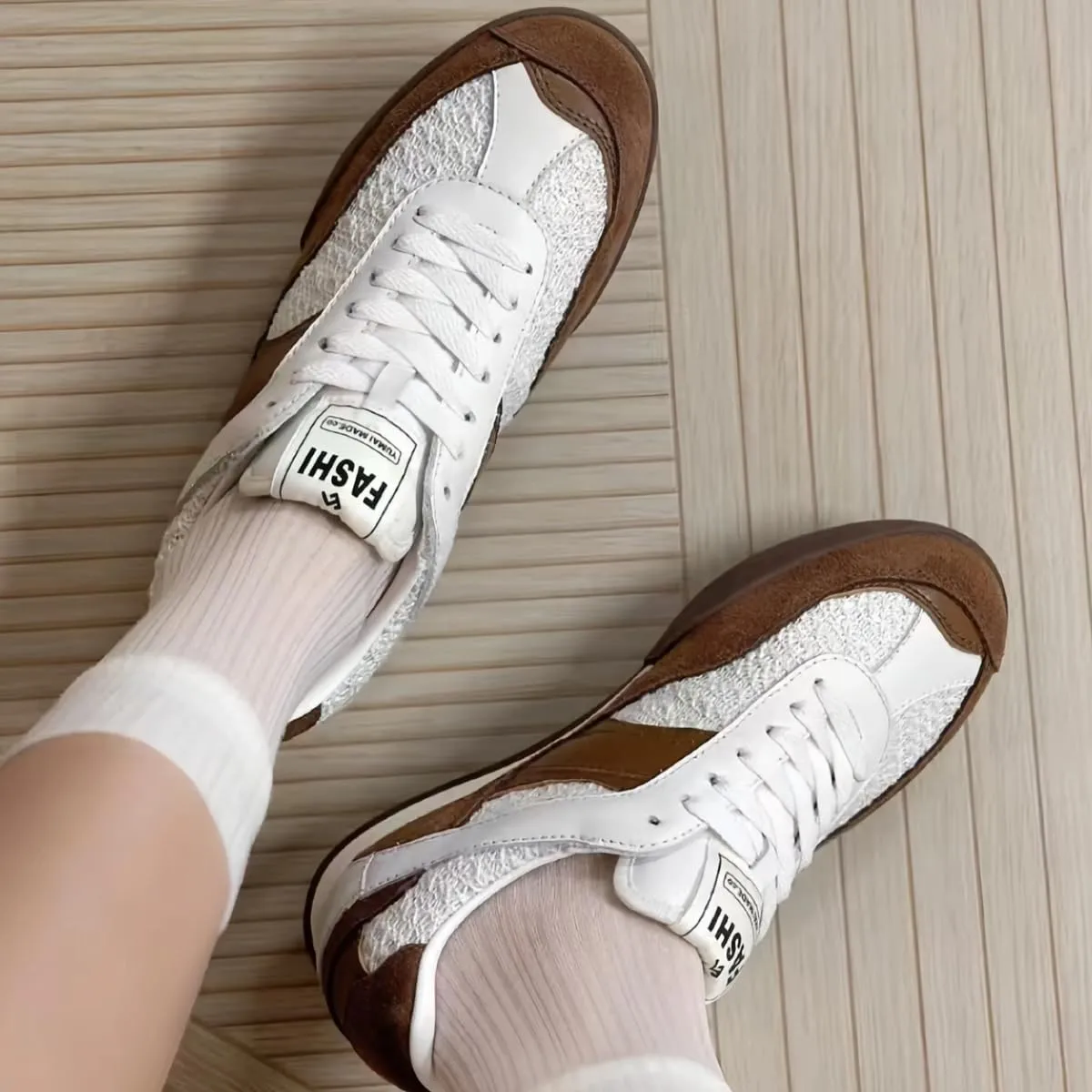 Retro Patchwork Design Lace - up Women's German Army Trainer Shoes Lightweight Flats Round Toe Genuine Suede Leather Sneakers for Women Daily Casual