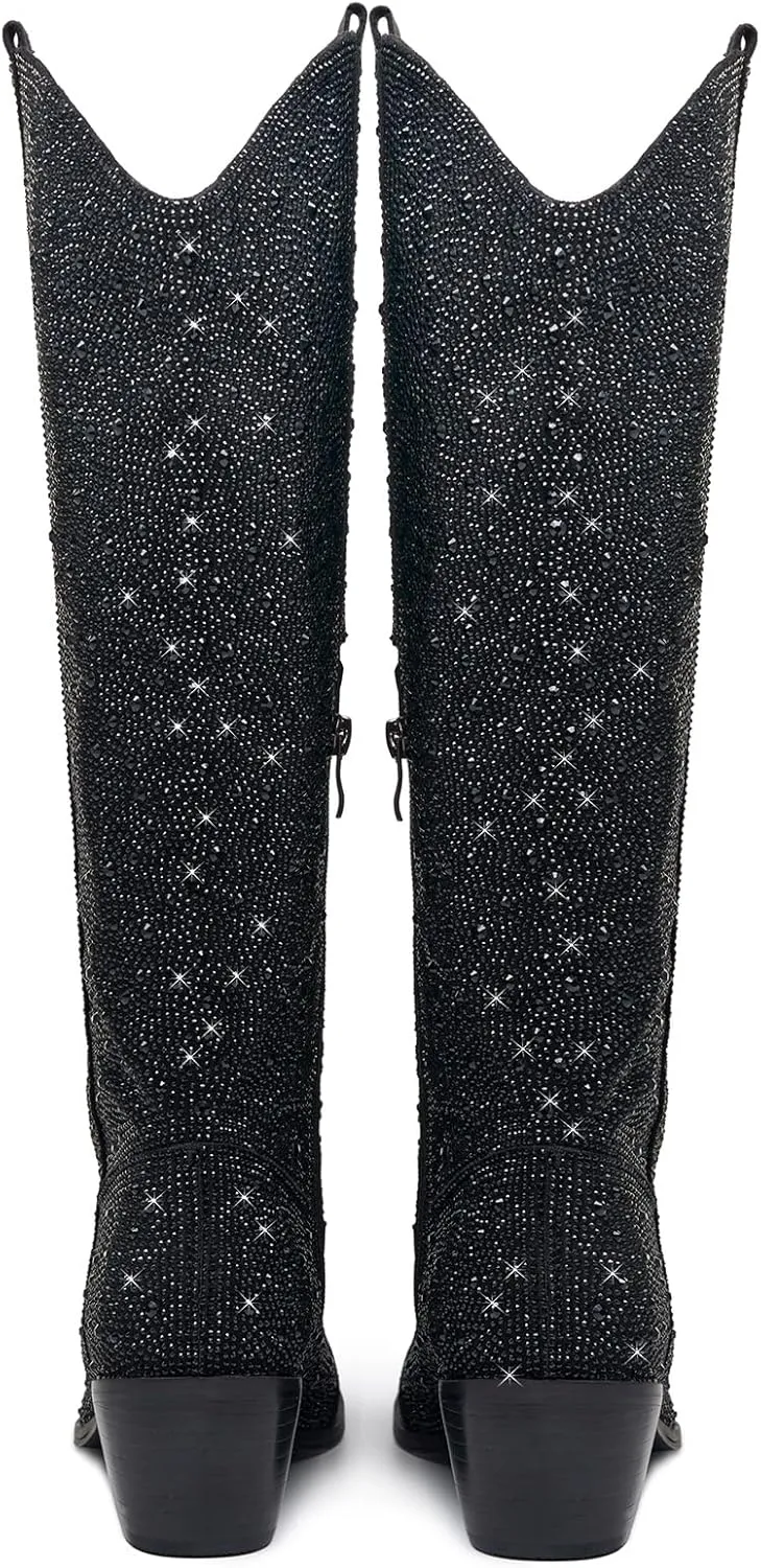Rhinestone Cowboy Boots Fringe Knee High Cowgirl Boots Sparkly Cowboy Boots Glitter Sparkle Cowgirl Boots