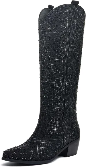 Rhinestone Cowboy Boots Fringe Knee High Cowgirl Boots Sparkly Cowboy Boots Glitter Sparkle Cowgirl Boots