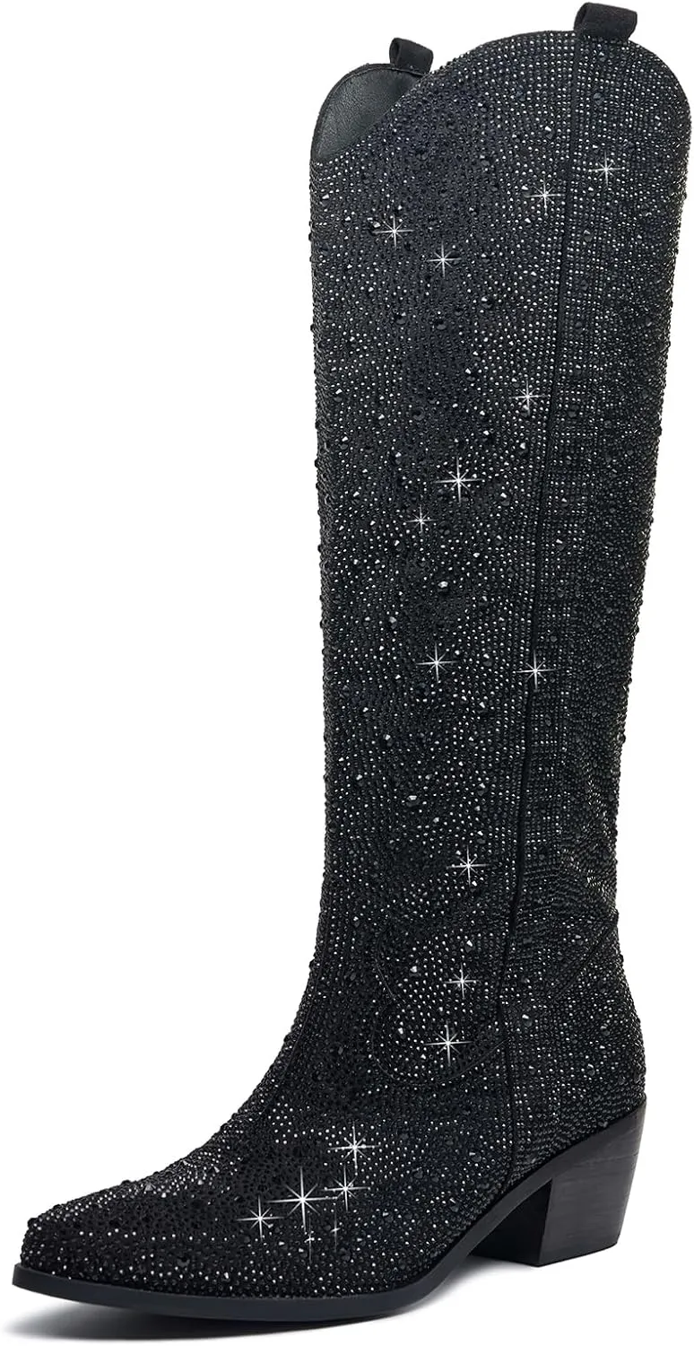 Rhinestone Cowboy Boots Fringe Knee High Cowgirl Boots Sparkly Cowboy Boots Glitter Sparkle Cowgirl Boots