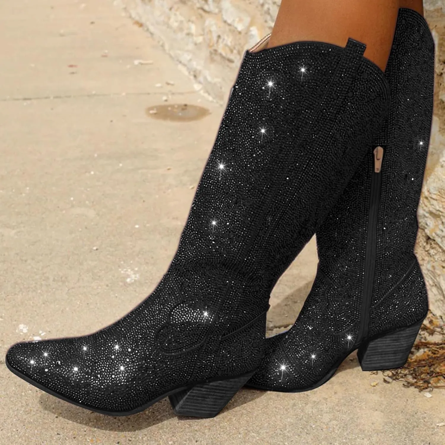 Rhinestone Cowboy Boots Fringe Knee High Cowgirl Boots Sparkly Cowboy Boots Glitter Sparkle Cowgirl Boots
