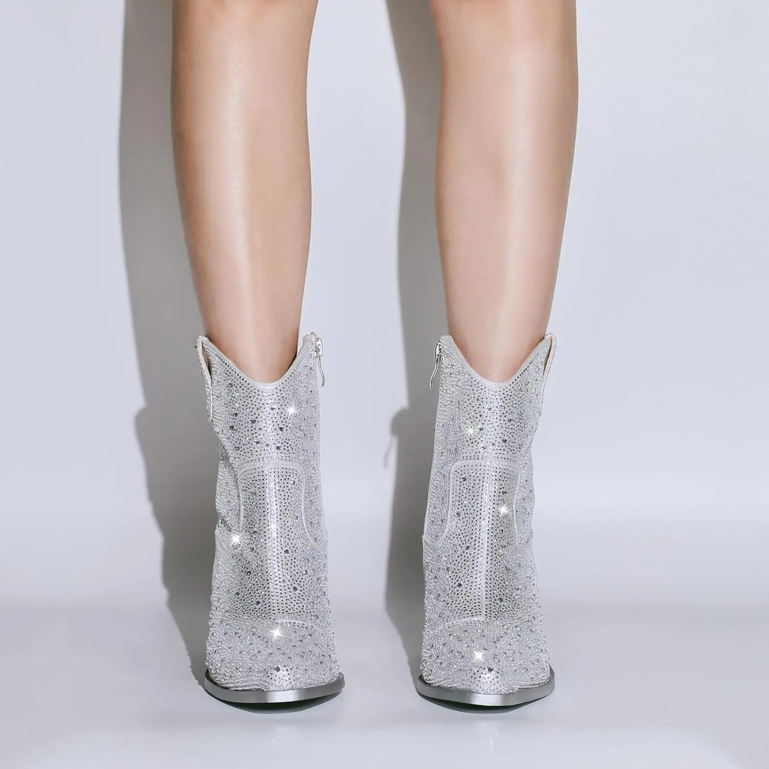 richealnini Women's Cowboy Boots Pull On Stacked Heeled Booties