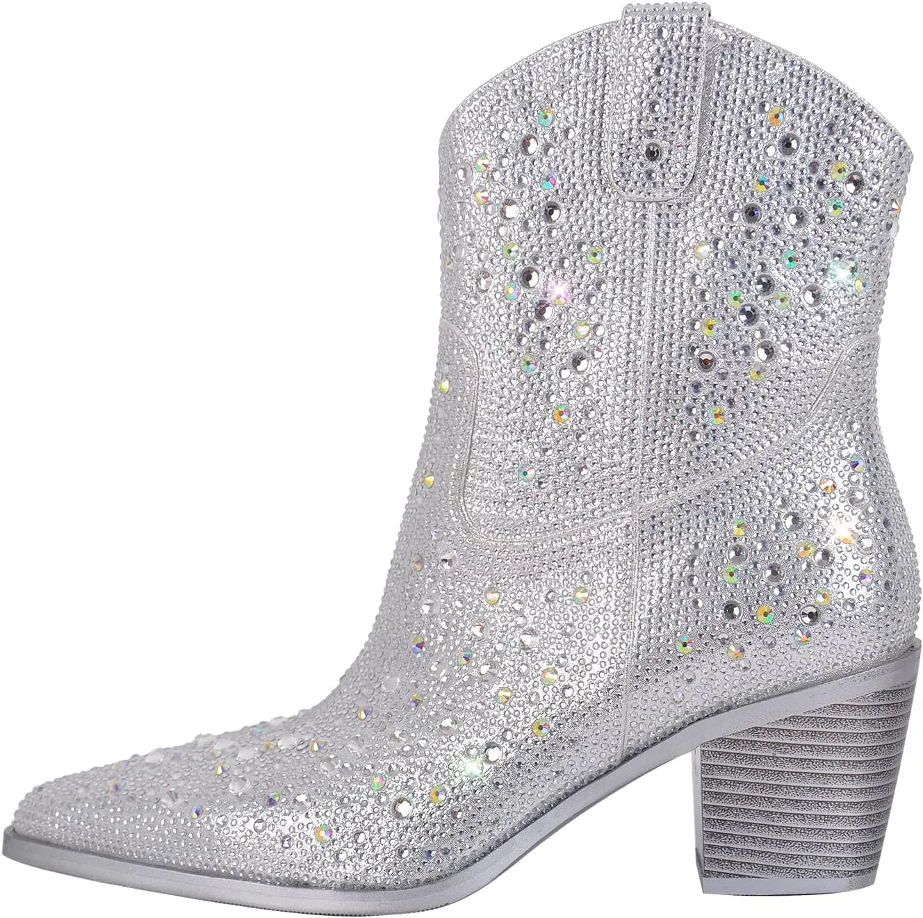 richealnini Women's Cowboy Boots Pull On Stacked Heeled Booties