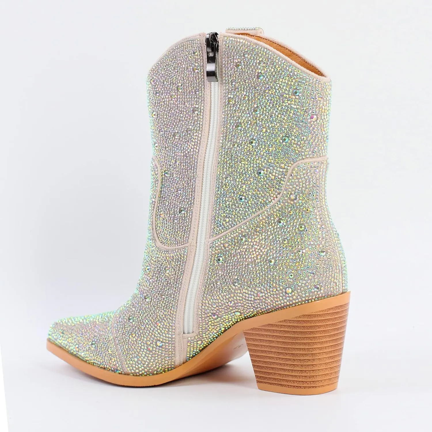 richealnini Women's Cowboy Boots Pull On Stacked Heeled Booties